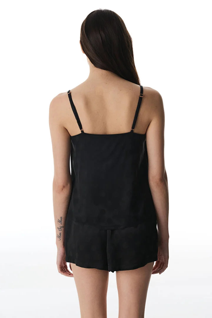 Penti Black Satin Shorts Pajama Set