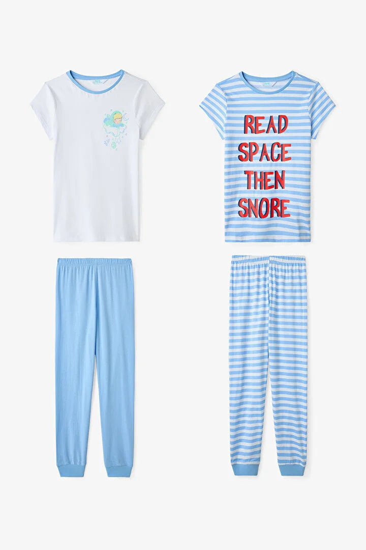 Penti Light Blue Boys Striped Space 2in1 Pajama Set