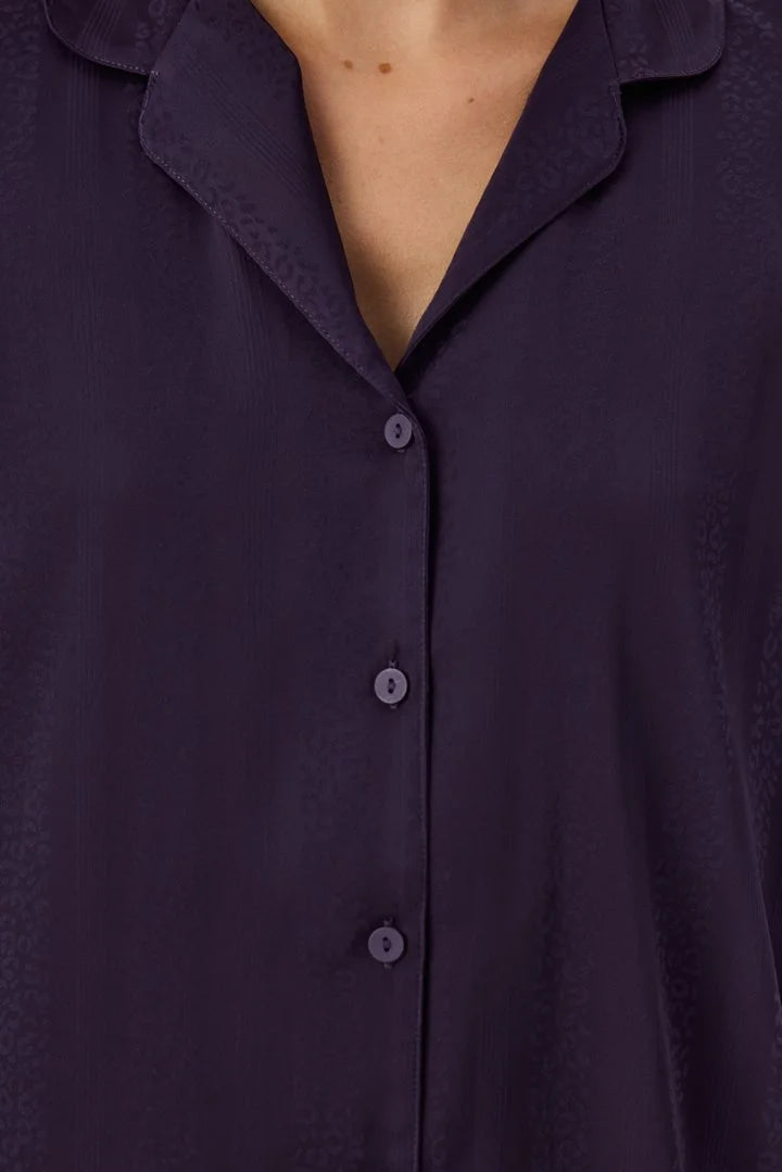 Penti Dark Purple Midnight Satin Striped Long Sleeve Shirt & Trouser Pyjama Set