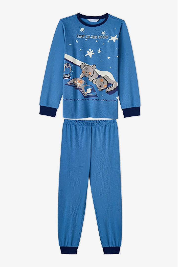 Penti Blue Story Friends Cotton Long-Sleeved 2-Piece Pajama Set