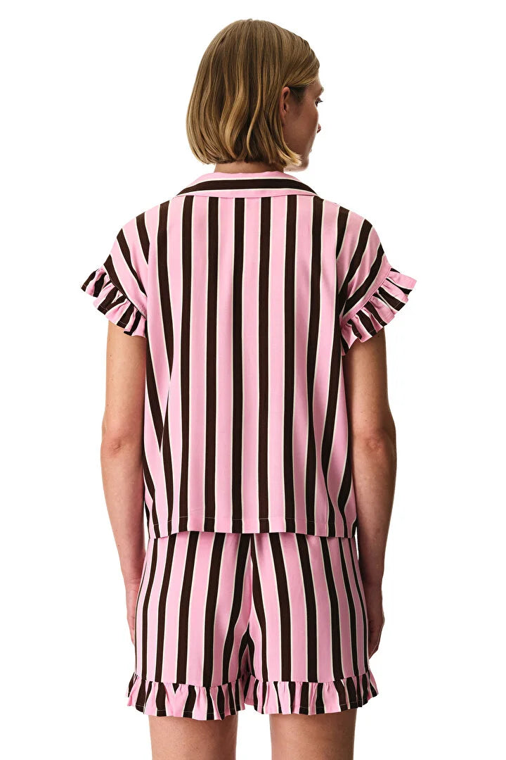 Penti Brown Striped Shirt & Shorts Pyjama Set
