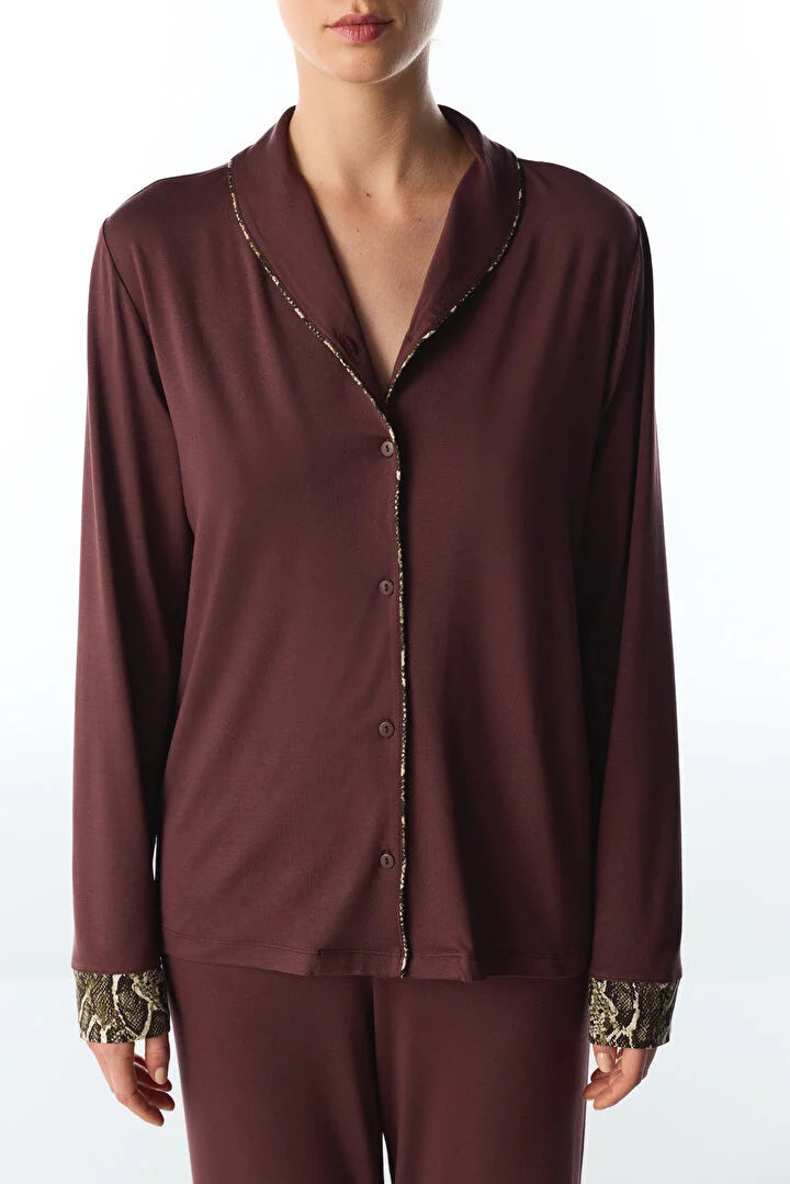 Penti Brown Margot Snake Print Long Sleeve Shirt & Trouser Pyjama Set