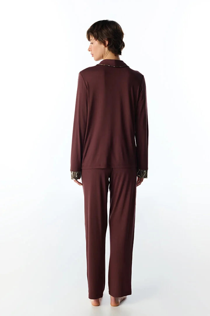 Penti Brown Margot Snake Print Long Sleeve Shirt & Trouser Pyjama Set
