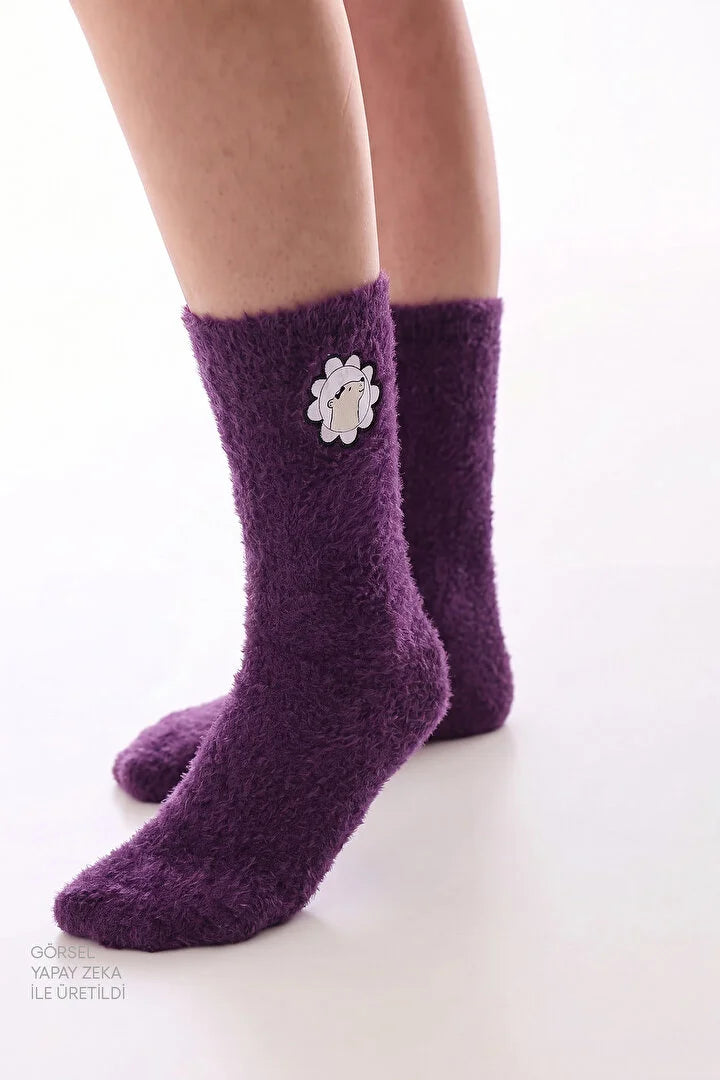Penti Dark Purple Comfy Fluffy Slogan Print Ankle Socks
