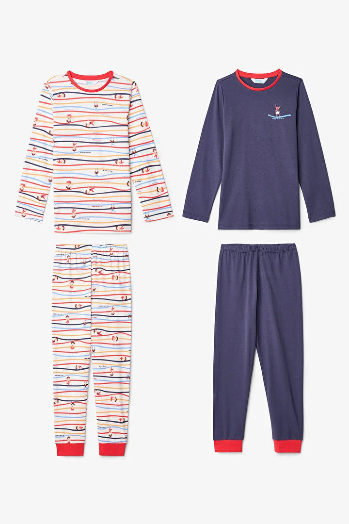 Penti Boys' Acrobat Striped Cotton Long Sleeve 2-Piece Pajama Set