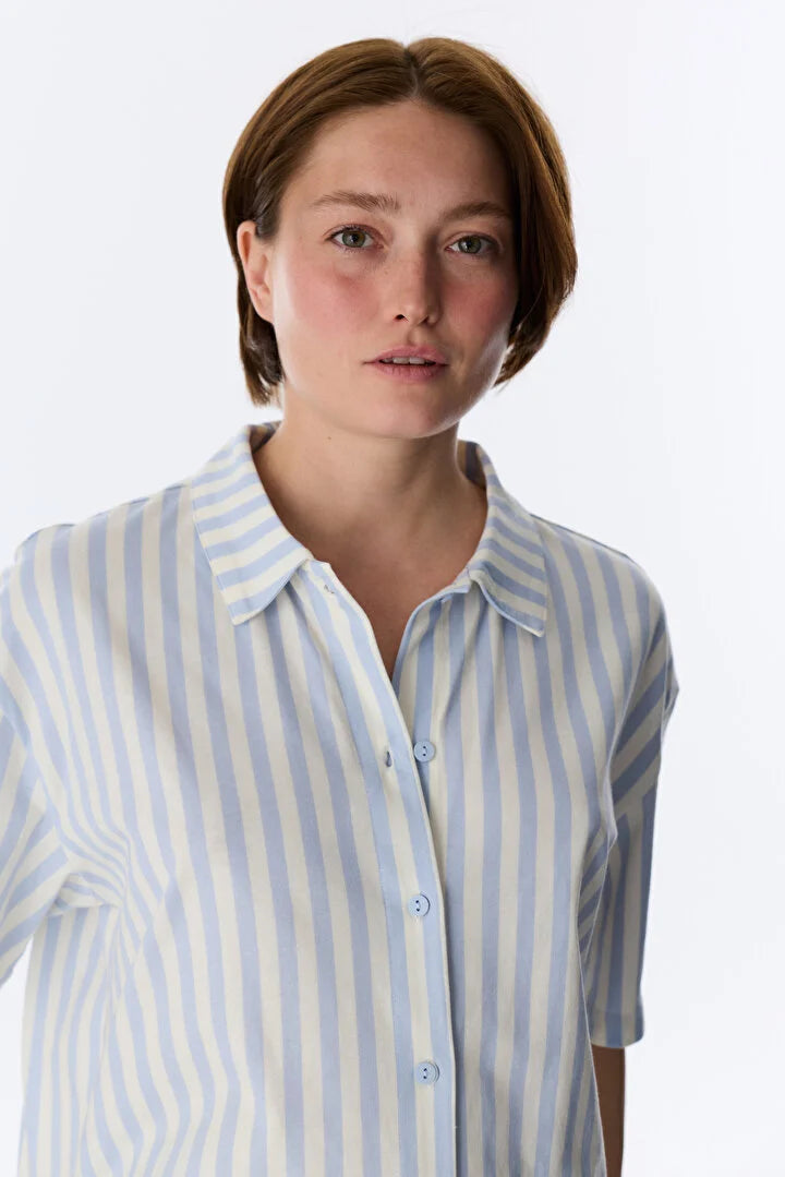Penti Blue Striped Shirt & Pants Pyjama Set