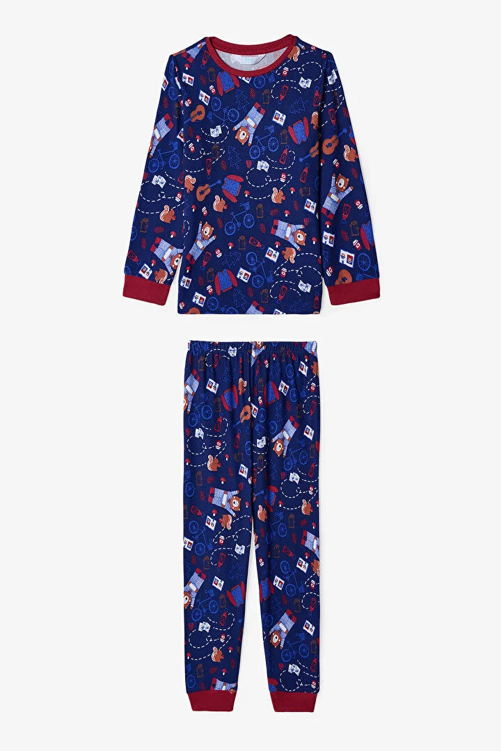 Penti Navy Blue Boys' Bear Style Bear Patterned Pajama Set