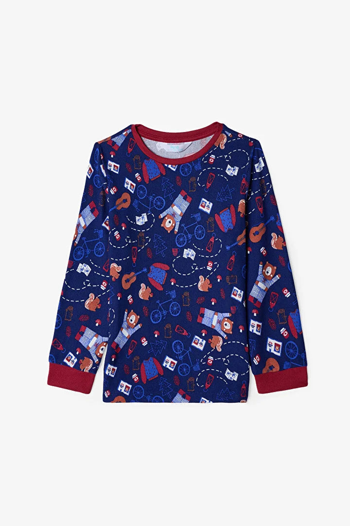 Penti Navy Blue Boys' Bear Style Bear Patterned Pajama Set