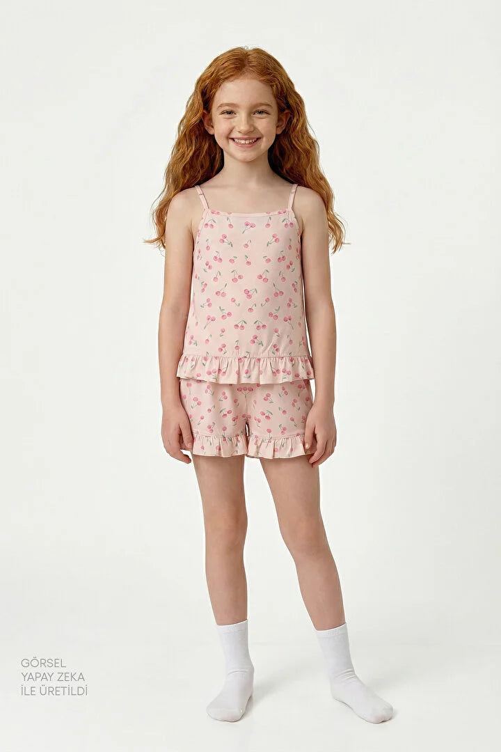 Penti Beige Girls Pinky Cherry Pyjama Set