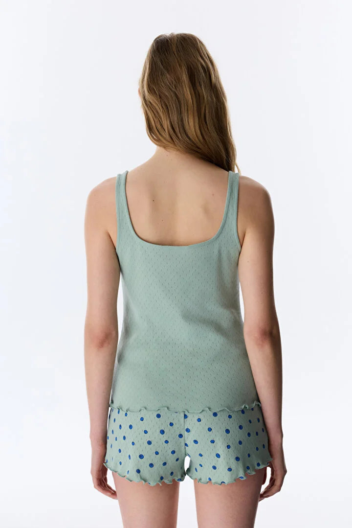 Penti Light Green Dolce Pointel Shorts Pajama Set
