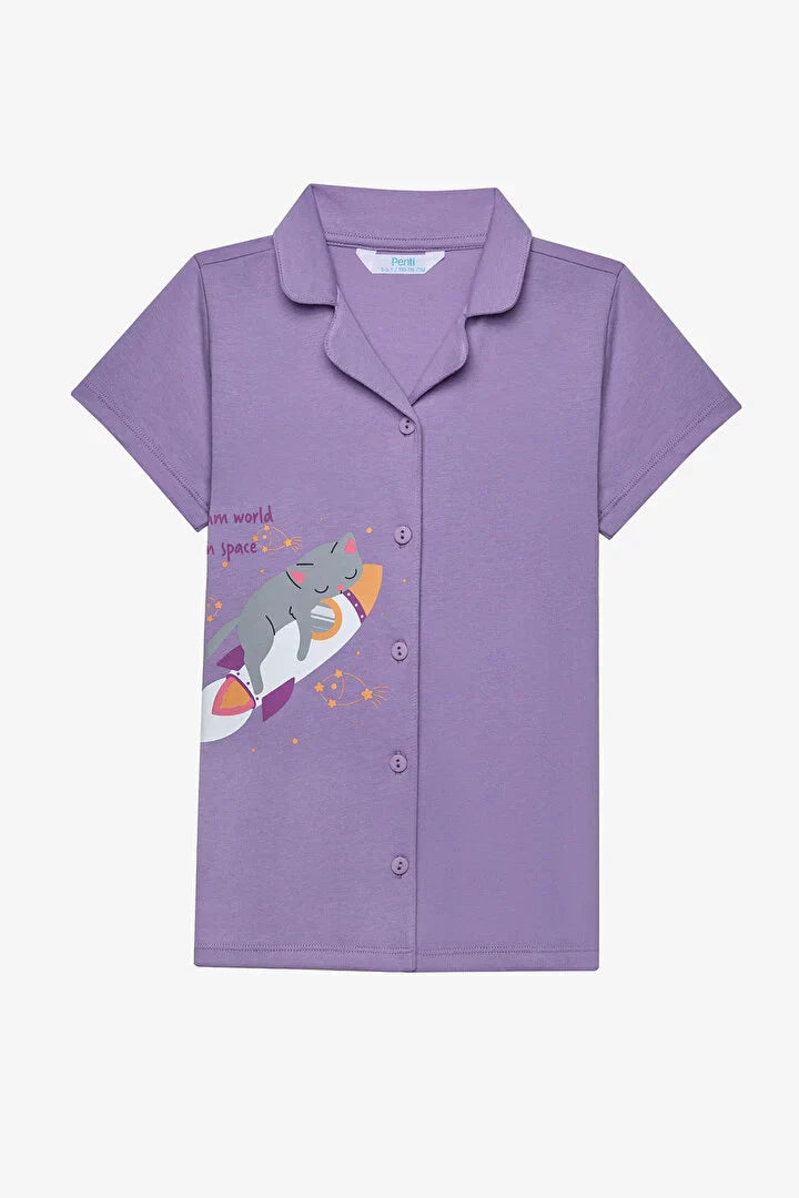 Penti Girls Cat Shirt Lilac Pj Set