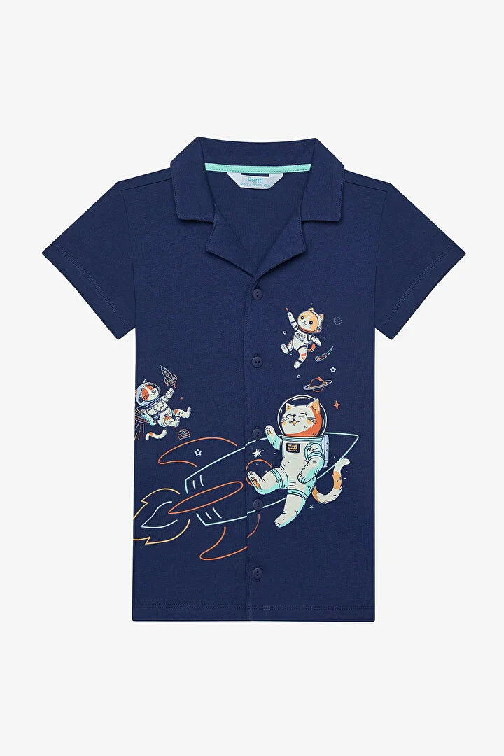 Penti Boy Catstronaut Shirt Dark Bue Pj Set
