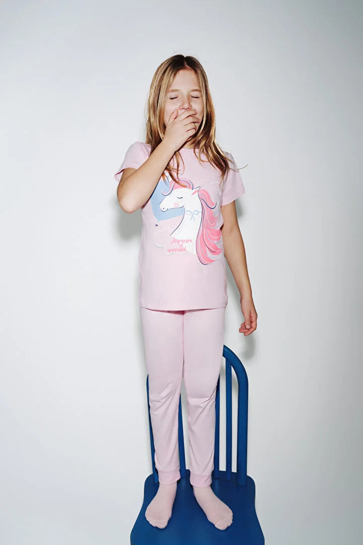 Penti Girl Light Pink Sleepy Corn Long Sleeved 2-Pack Pyjama Set