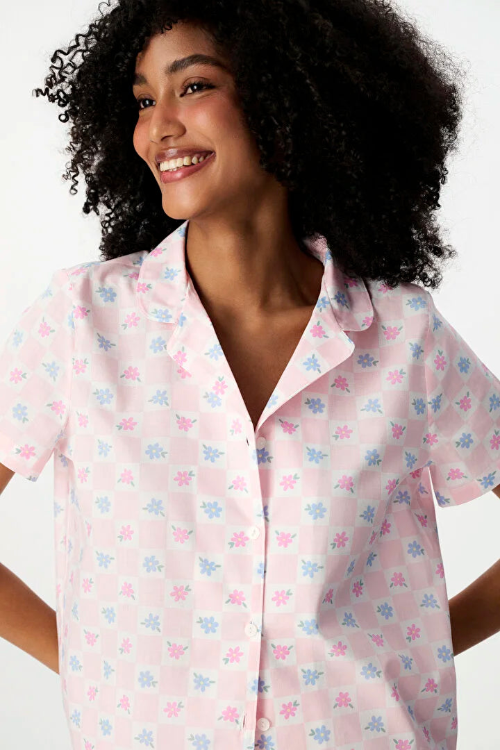 Penti Off-White Flowers Shirt & Shorts Pyjama Set