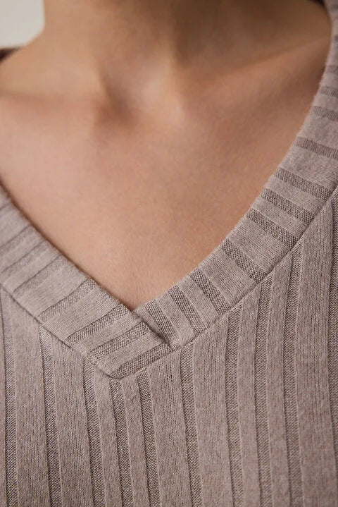 Penti Latte Mocha Soft V-Neck Long Sleeve Pajama Set