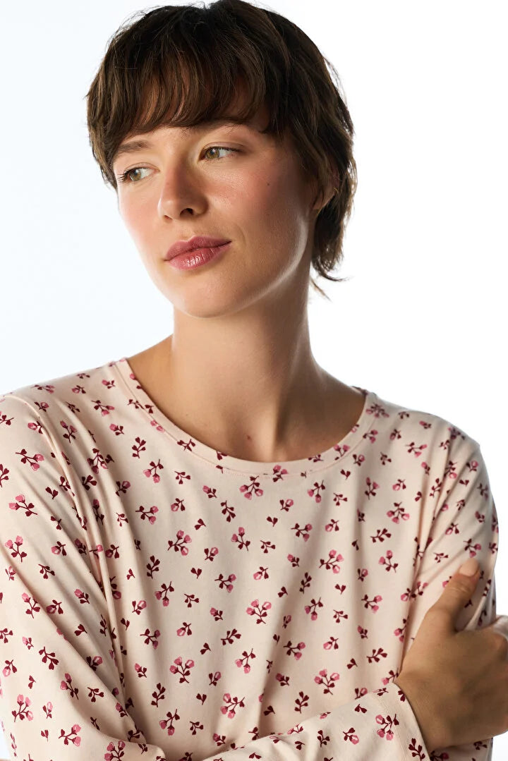 Penti Soft Pink Petal Floral Long-Sleeved Pants Pajama Set