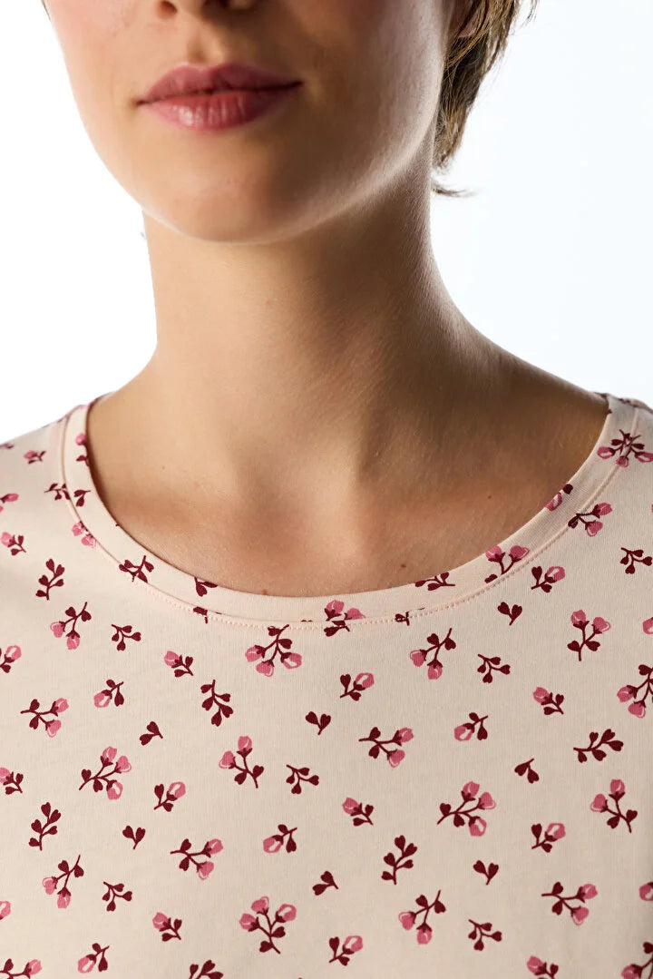 Penti Soft Pink Petal Floral Long-Sleeved Pants Pajama Set