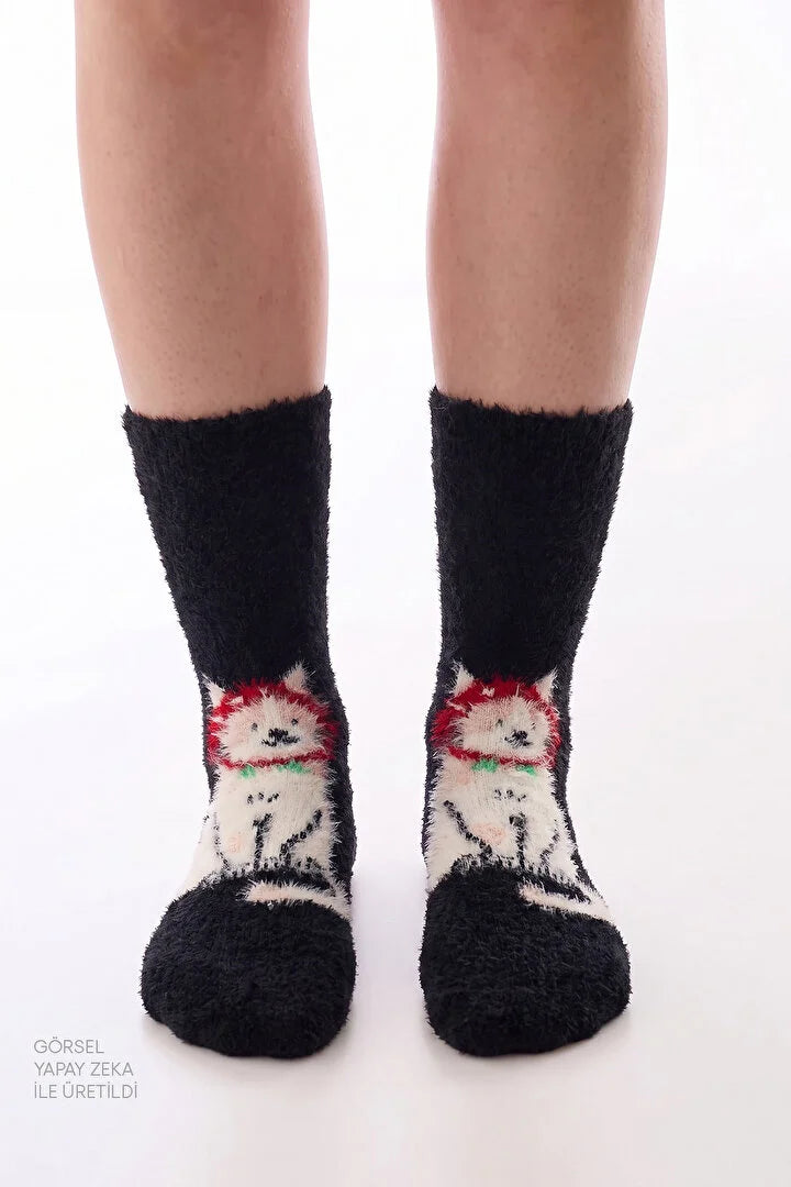 Penti Dark Grey Happy Cat Cat Print Ankle Socks