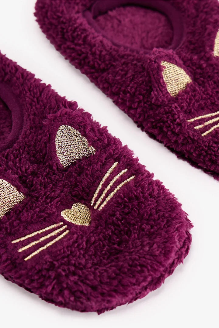 Penti Dark Purple Cuteness Cat Print Slipper Socks