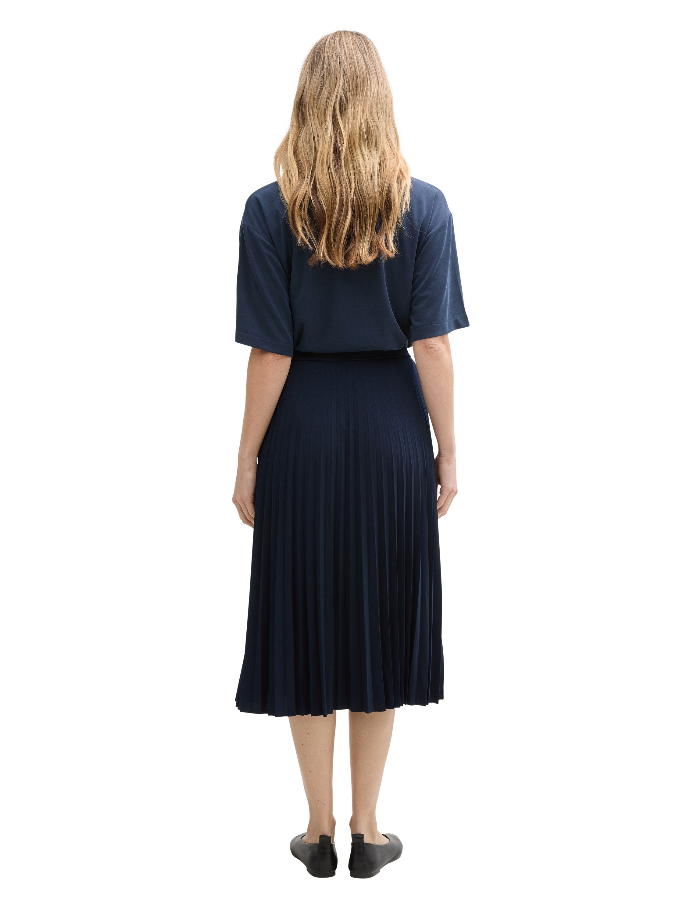 Tom Tailor Pleated Navy Midi Skirt