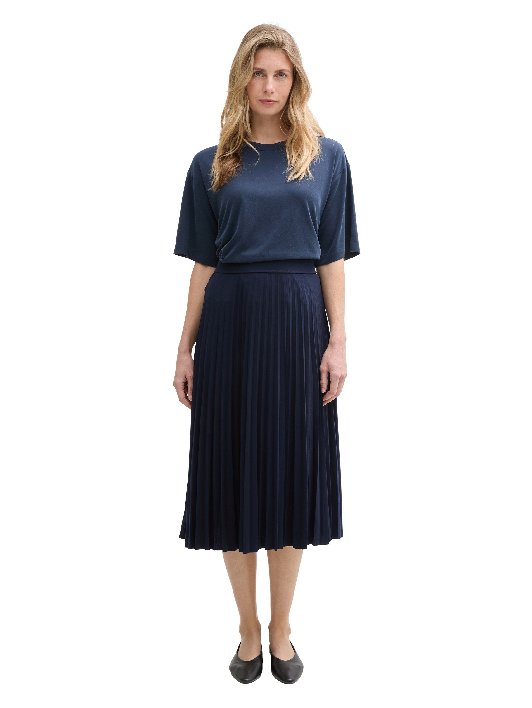 Tom Tailor Pleated Navy Midi Skirt