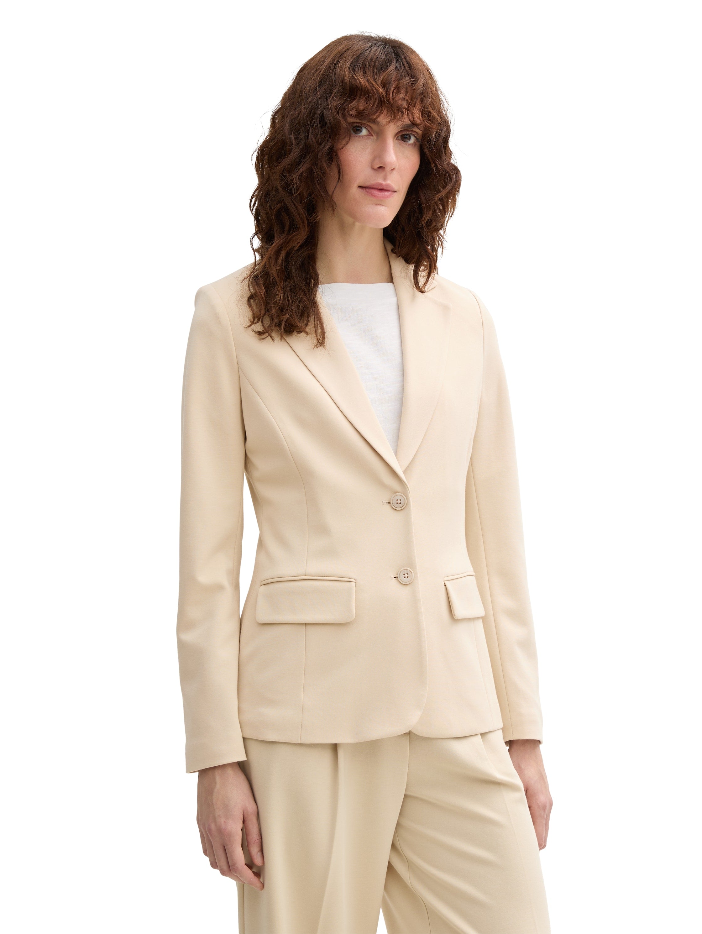 Tom Tailor Beige Slim Fit Blazer With Flap Pockets