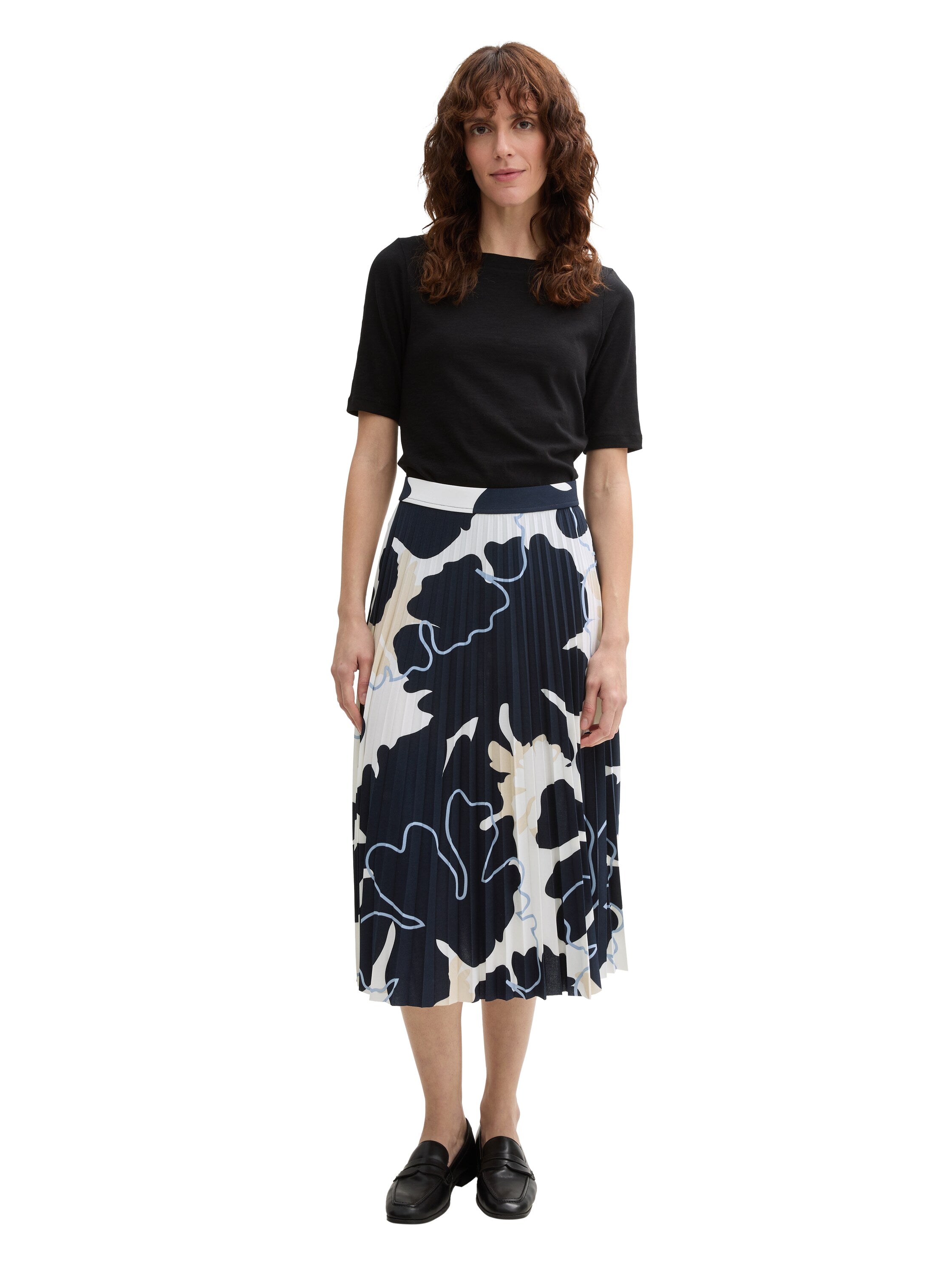 Tom Tailor Pleated Midi Skirt With Floral Shapes Design