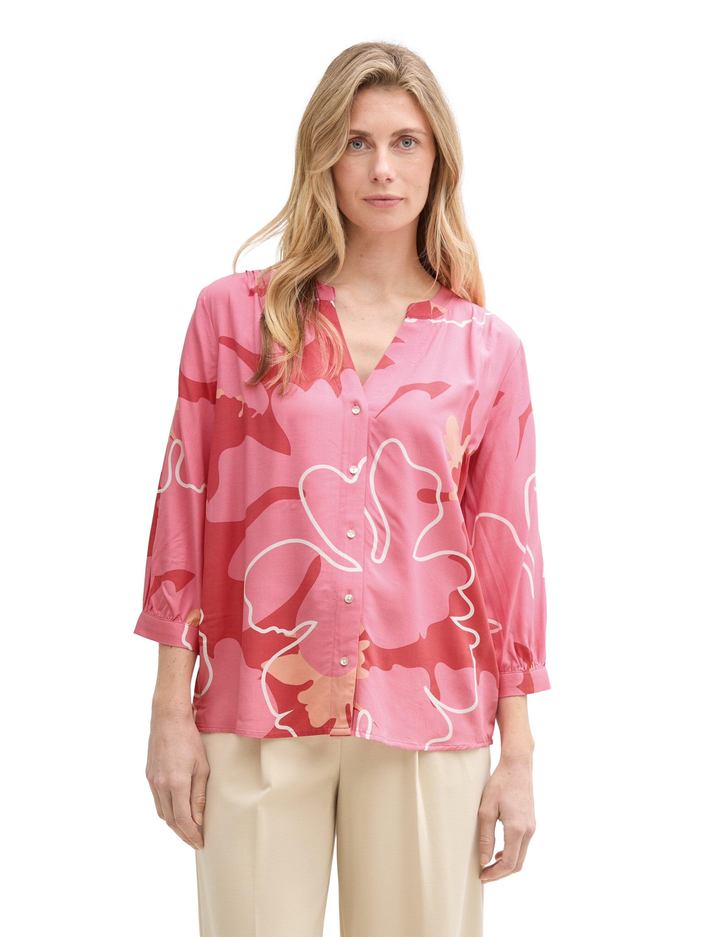 Tom Tailor Pink Blouse With Floral Shapes Design