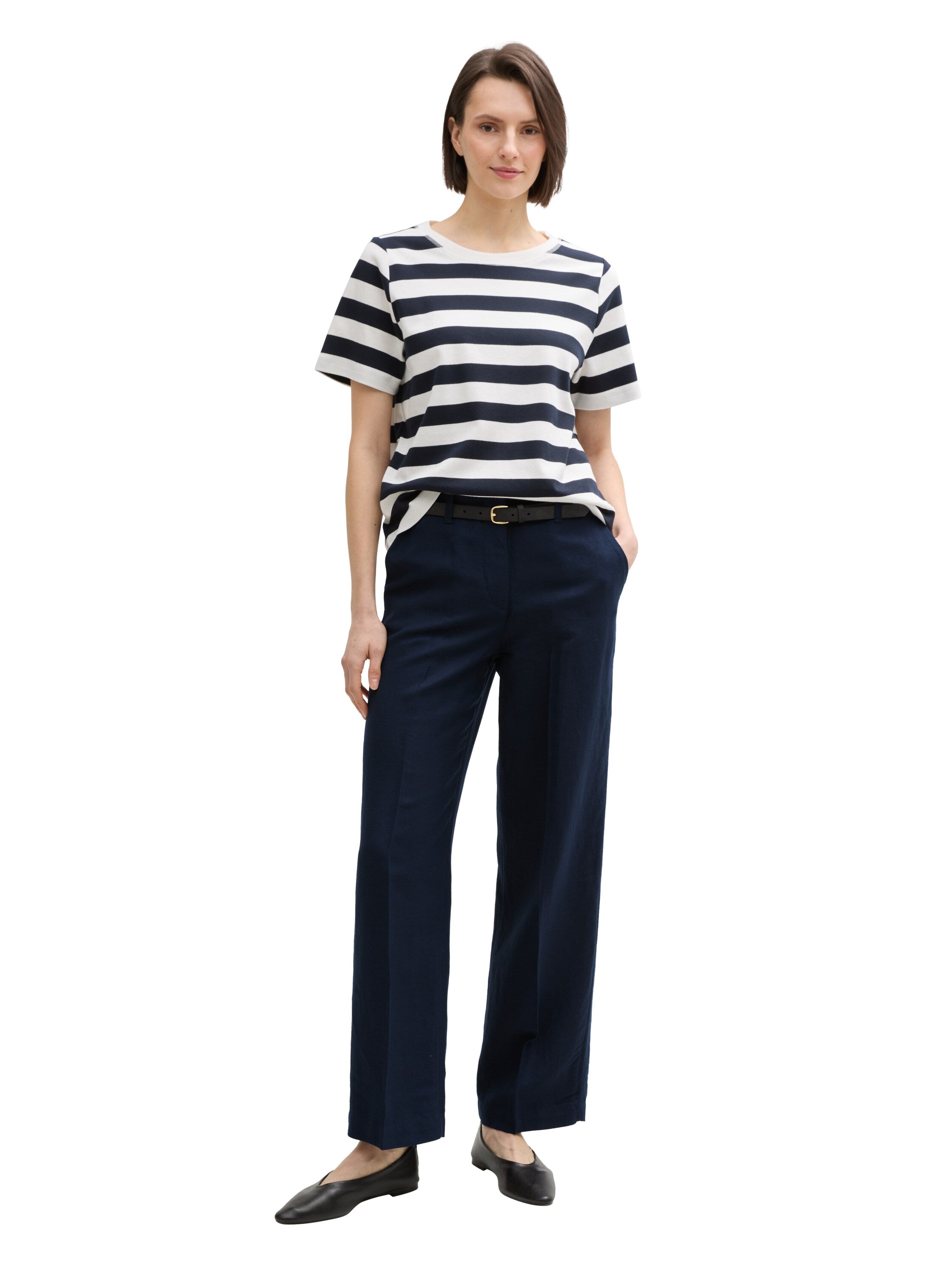 Tom Tailor Sky Captain Blue Wide Leg Pant With Linen Content