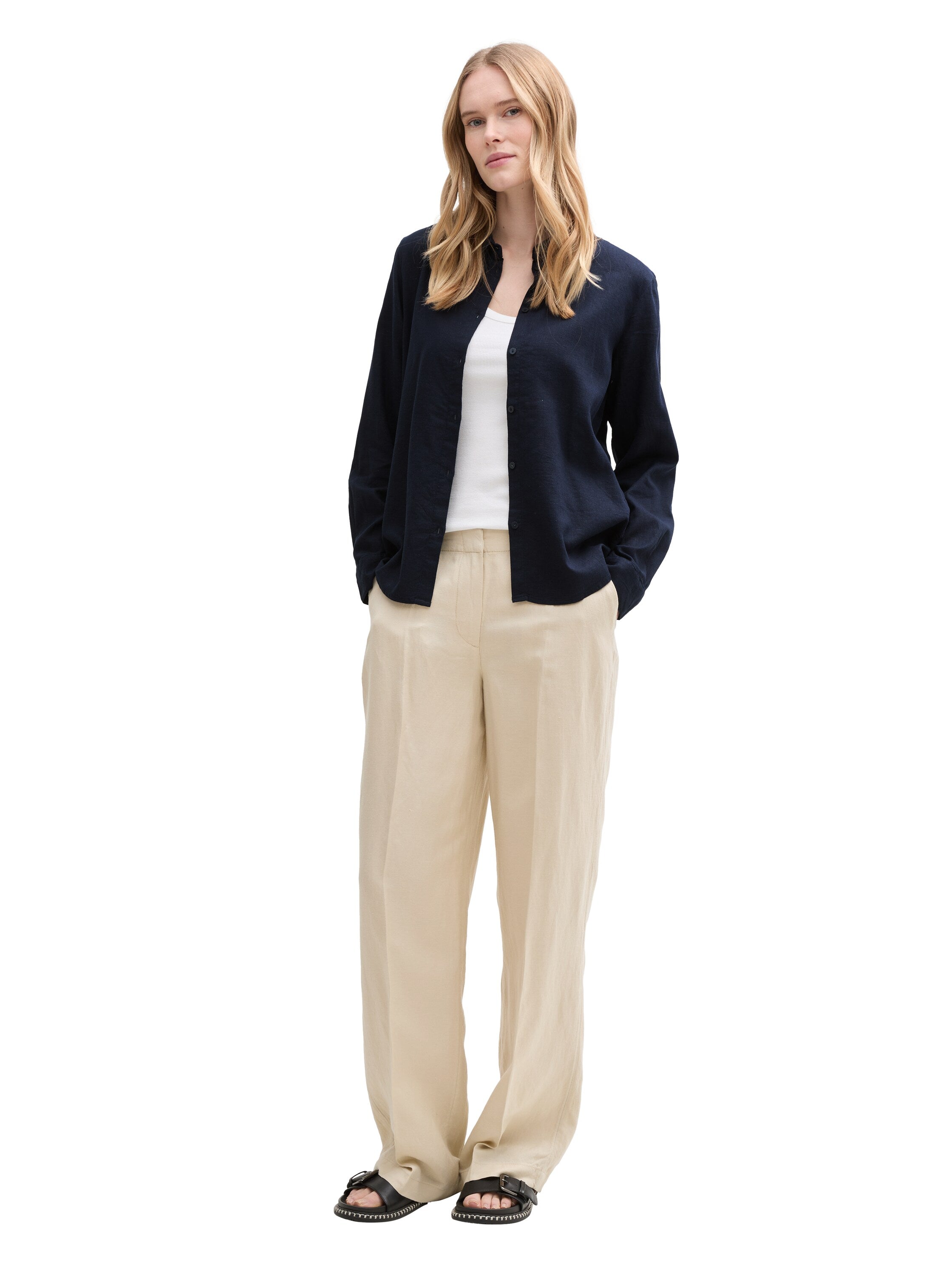 Tom Tailor Sky Captain Blue Shirt With Linen Content