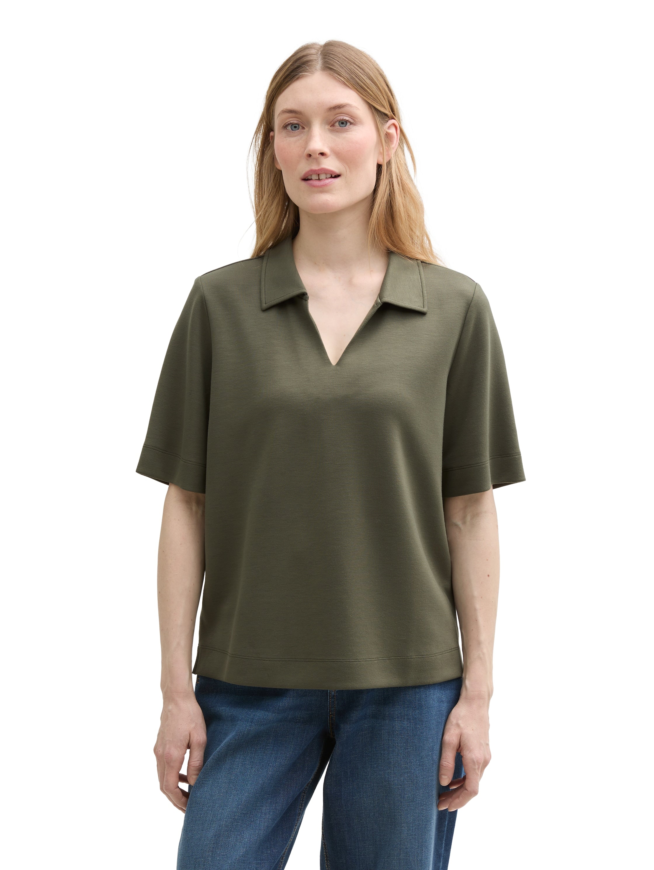 Tom Tailor Deep Forest Green T-Shirt With A Polo Collar