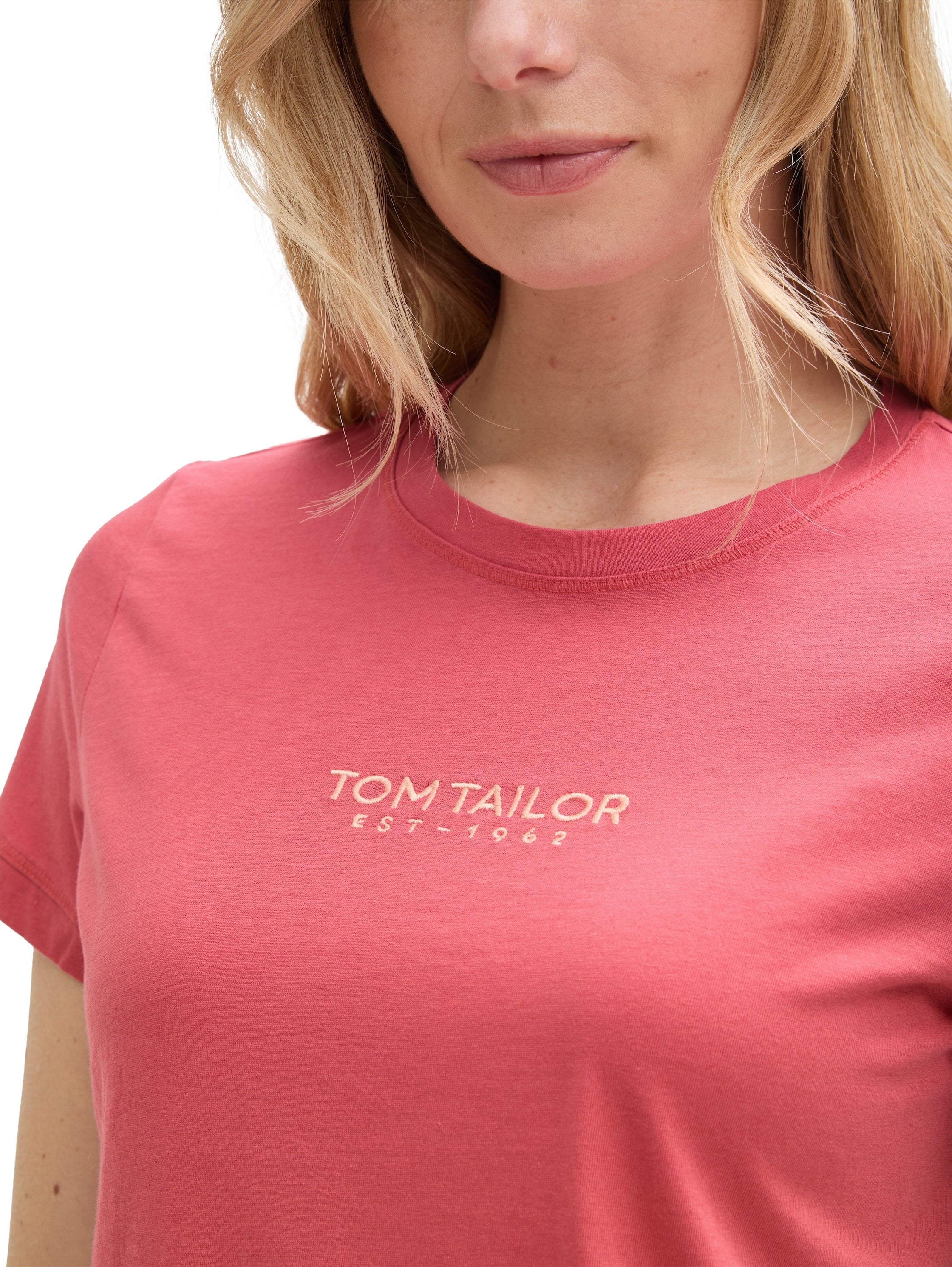 Tom Tailor Berry Red T-Shirt With Logo