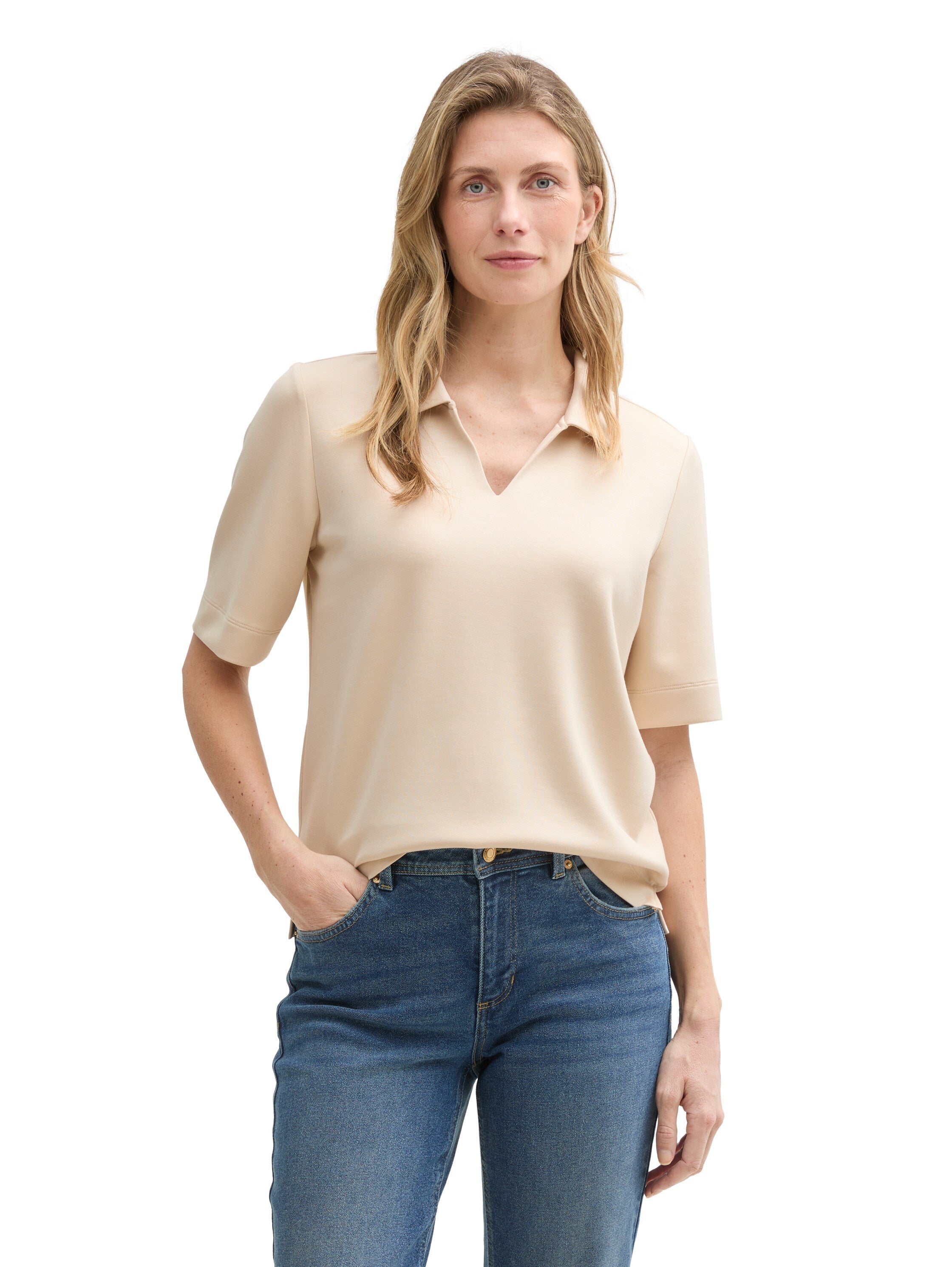 Tom Tailor Summer Beige T-Shirt With A Polo Collar