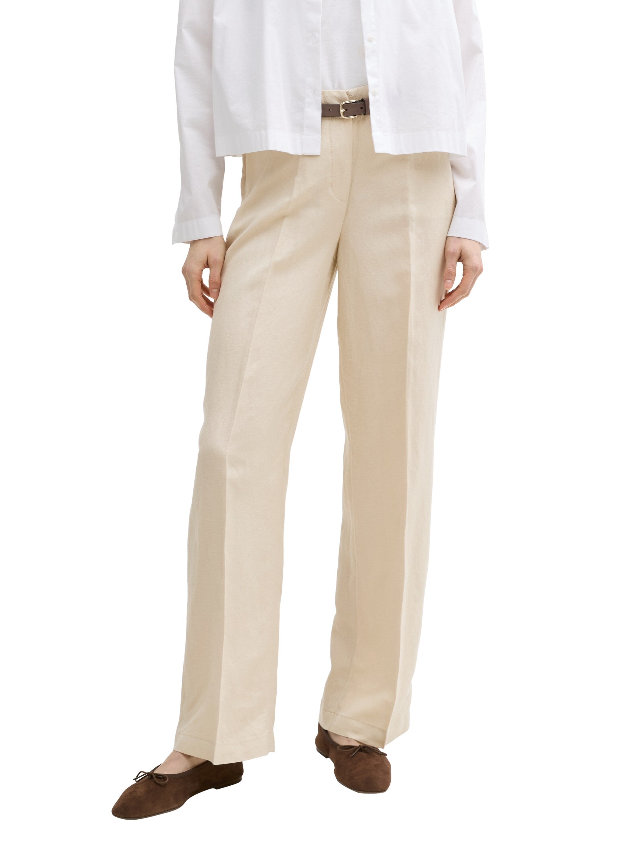 Tom Tailor Beige Wide Leg Pant With Linen Content