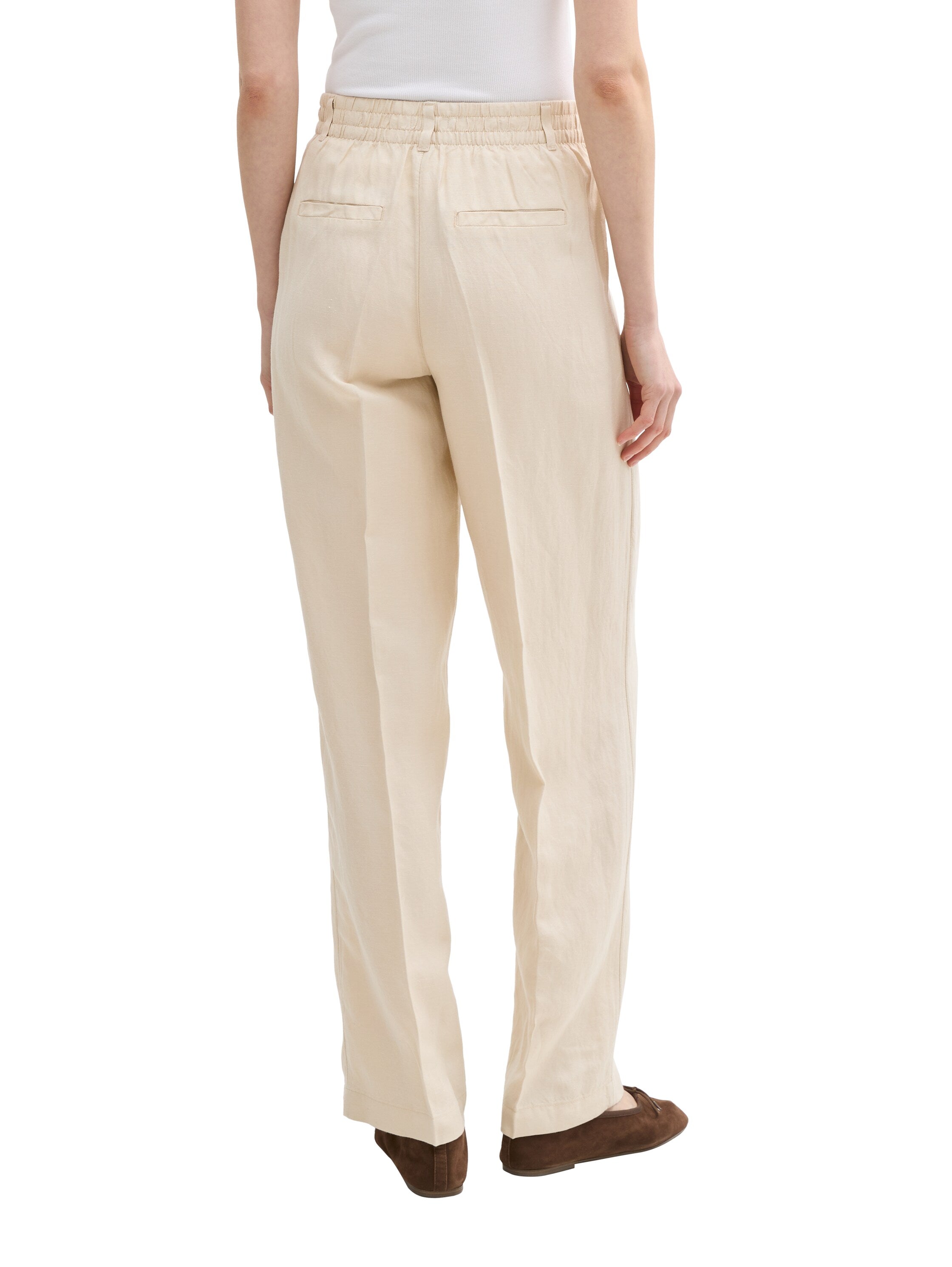 Tom Tailor Beige Wide Leg Pant With Linen Content