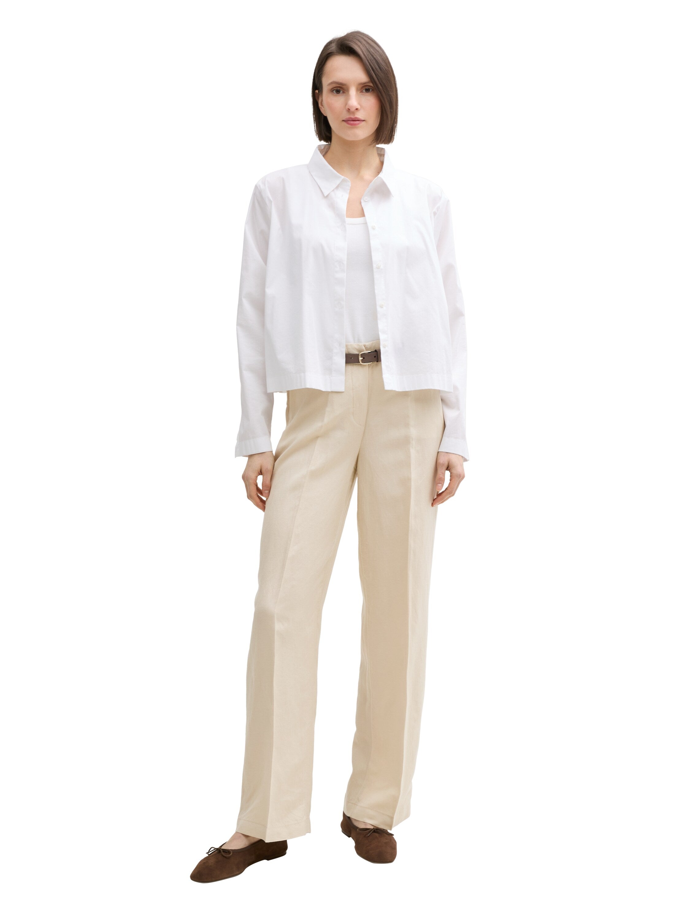 Tom Tailor Beige Wide Leg Pant With Linen Content
