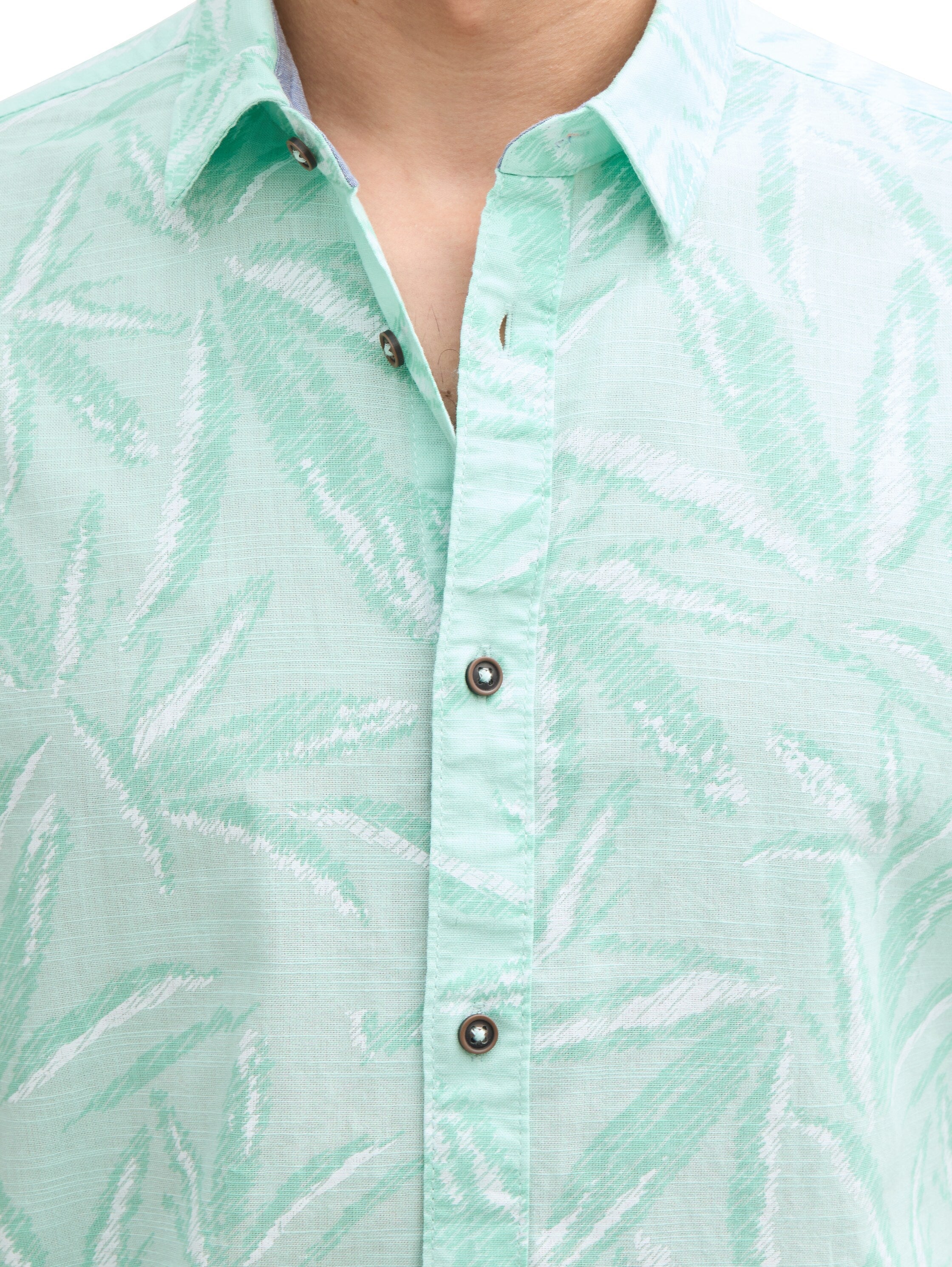 Tom Tailor Comfort Fit Mint Shirt With Palm Tree Print