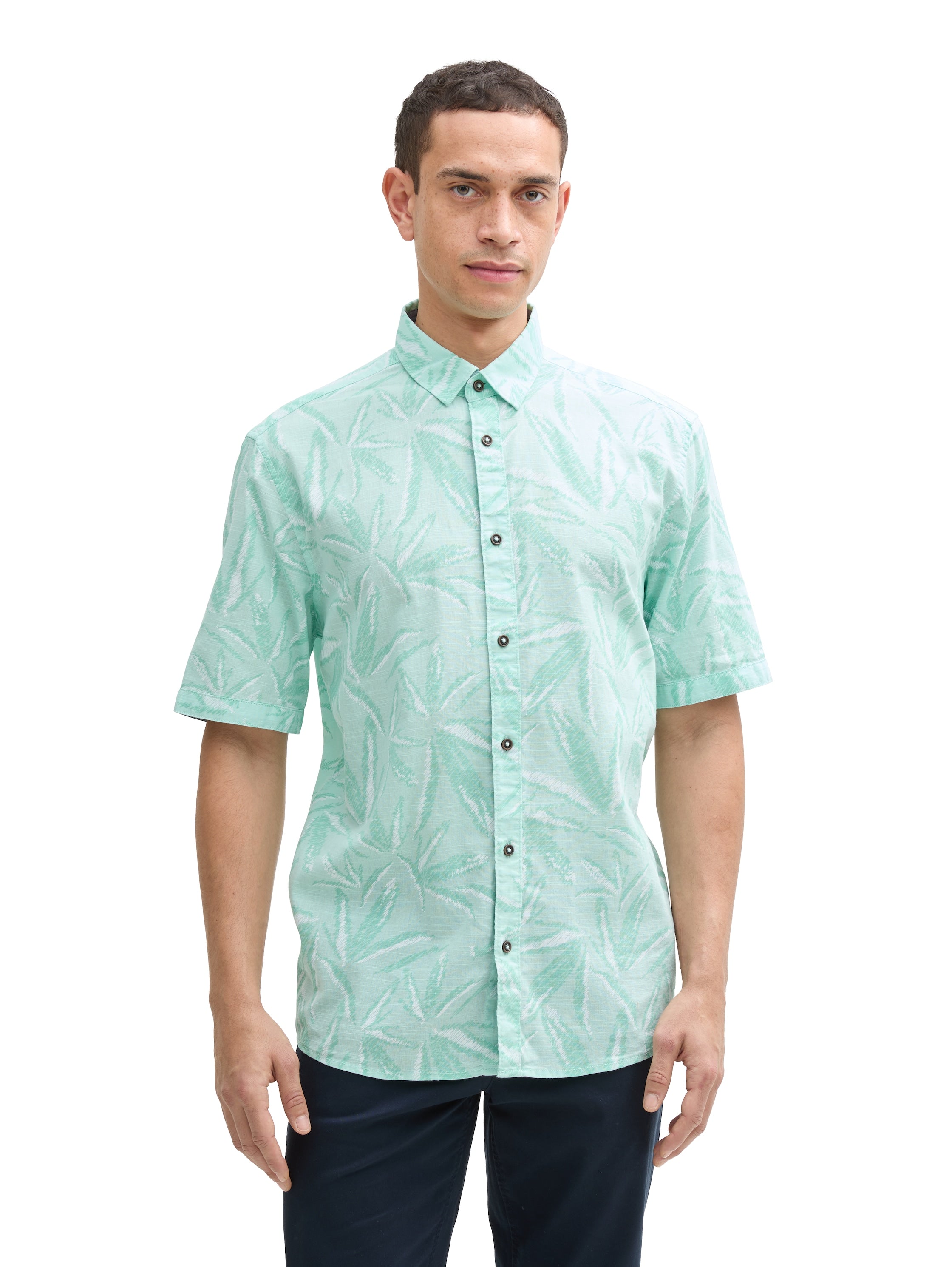 Tom Tailor Comfort Fit Mint Shirt With Palm Tree Print