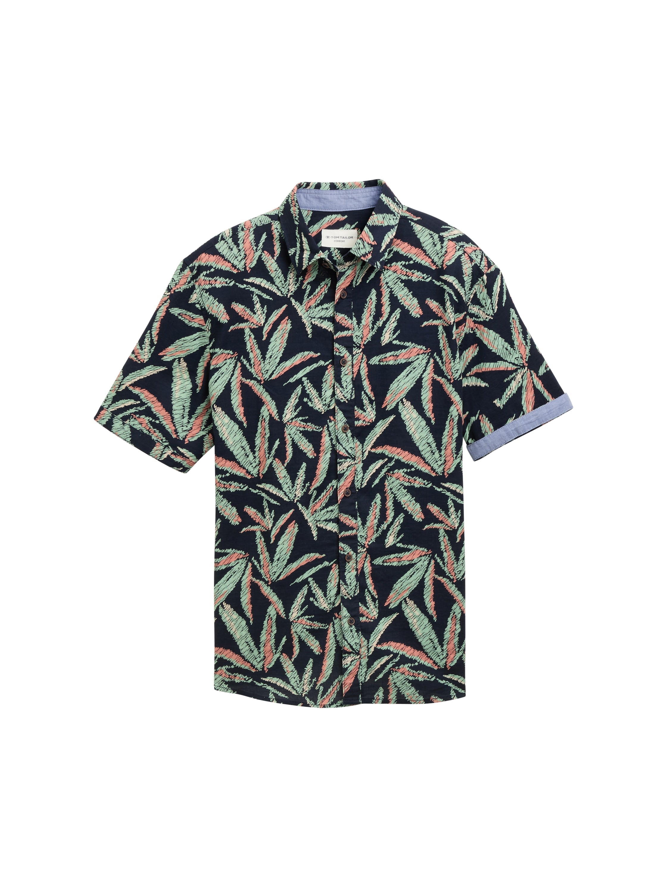 Tom Tailor Comfort Fit Navy Shirt With Palm Tree Print