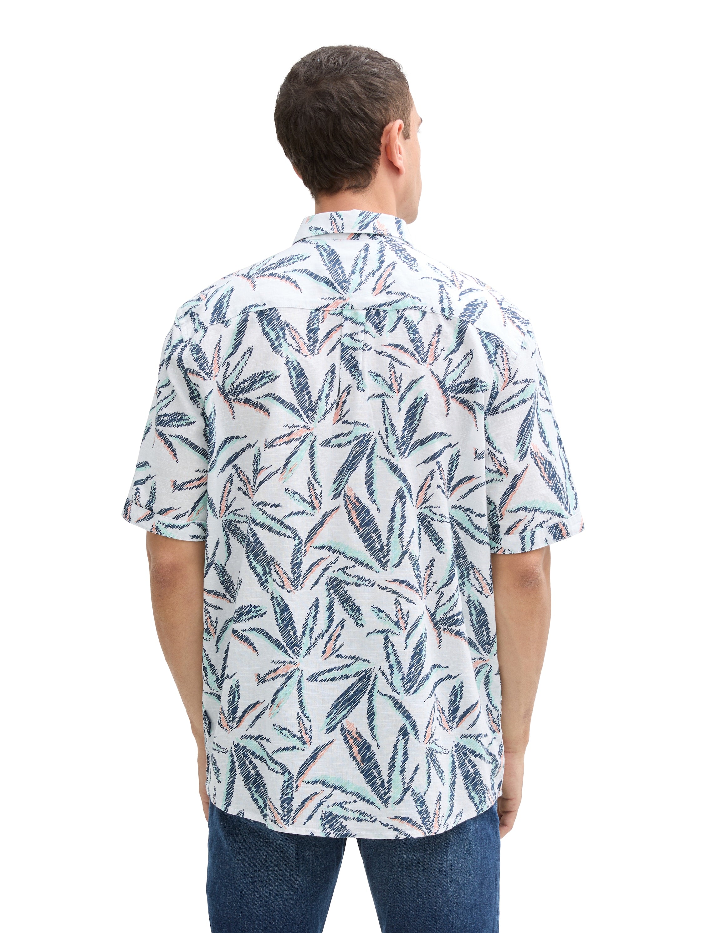 Tom Tailor Comfort Fit White Shirt With Palm Tree Print