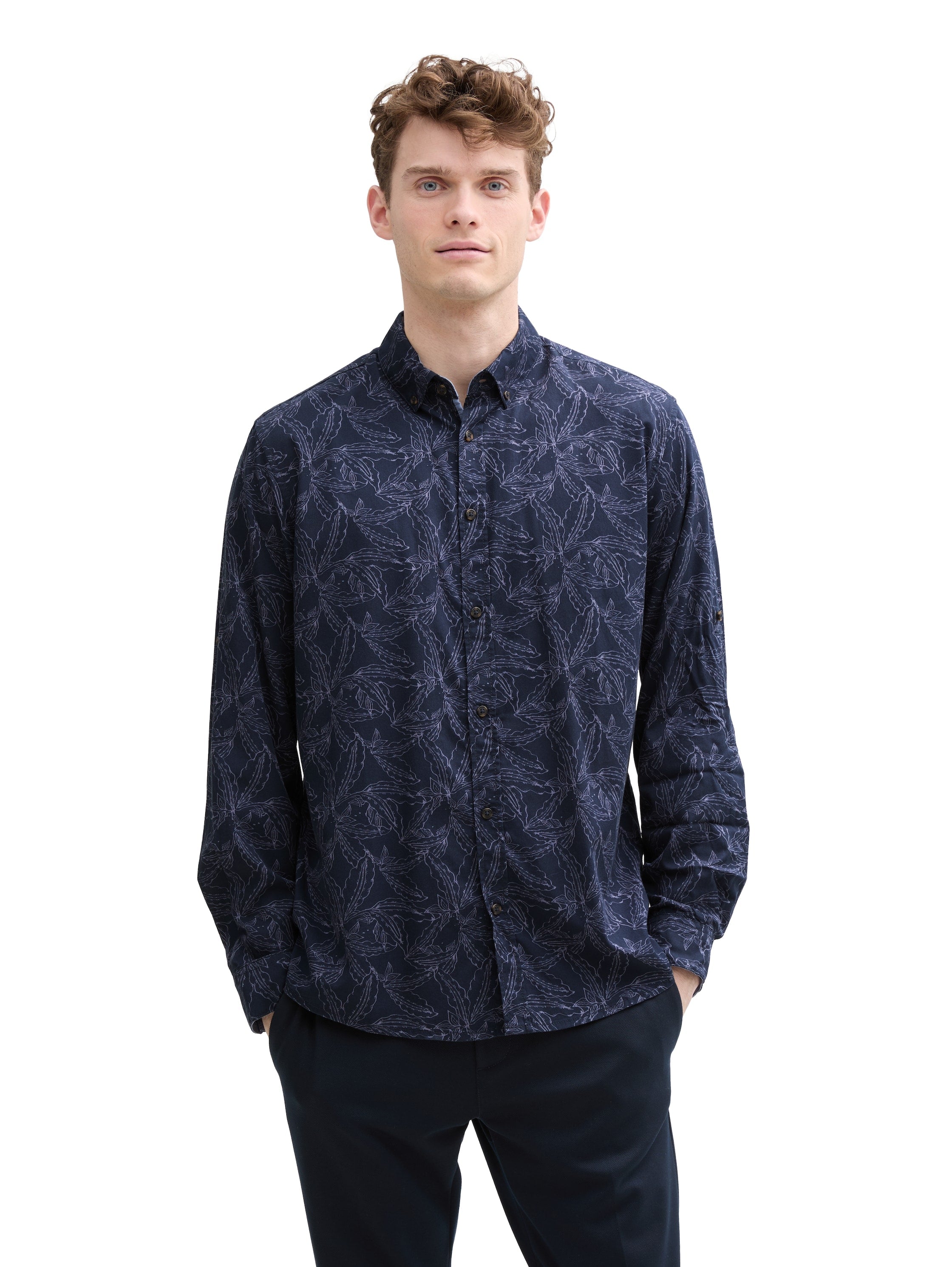 Tom Tailor Navy Shirt With Adjustable Sleeve Length
