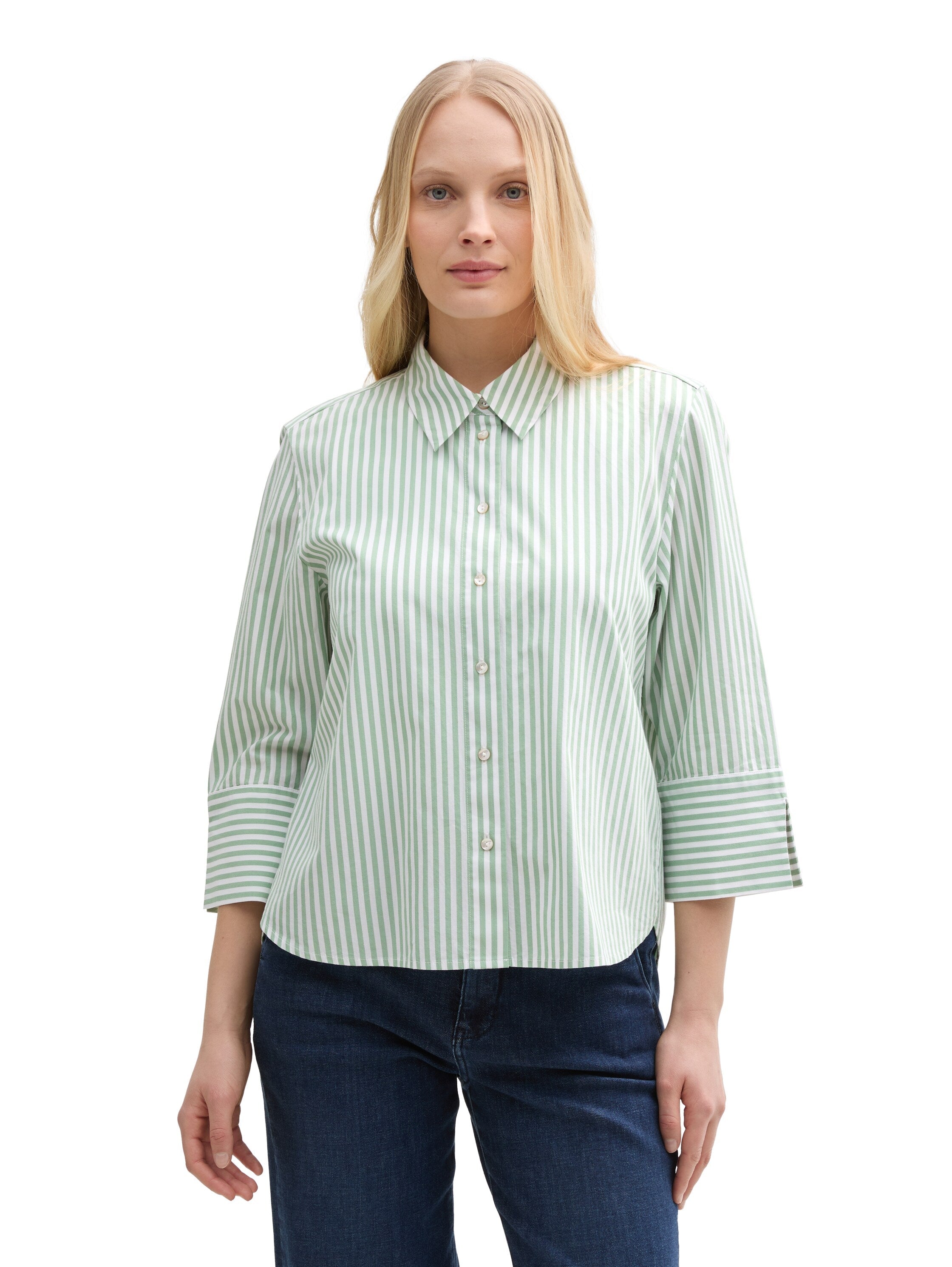 Tom Tailor Mid Green Loose Fit Blouse With White Stripe