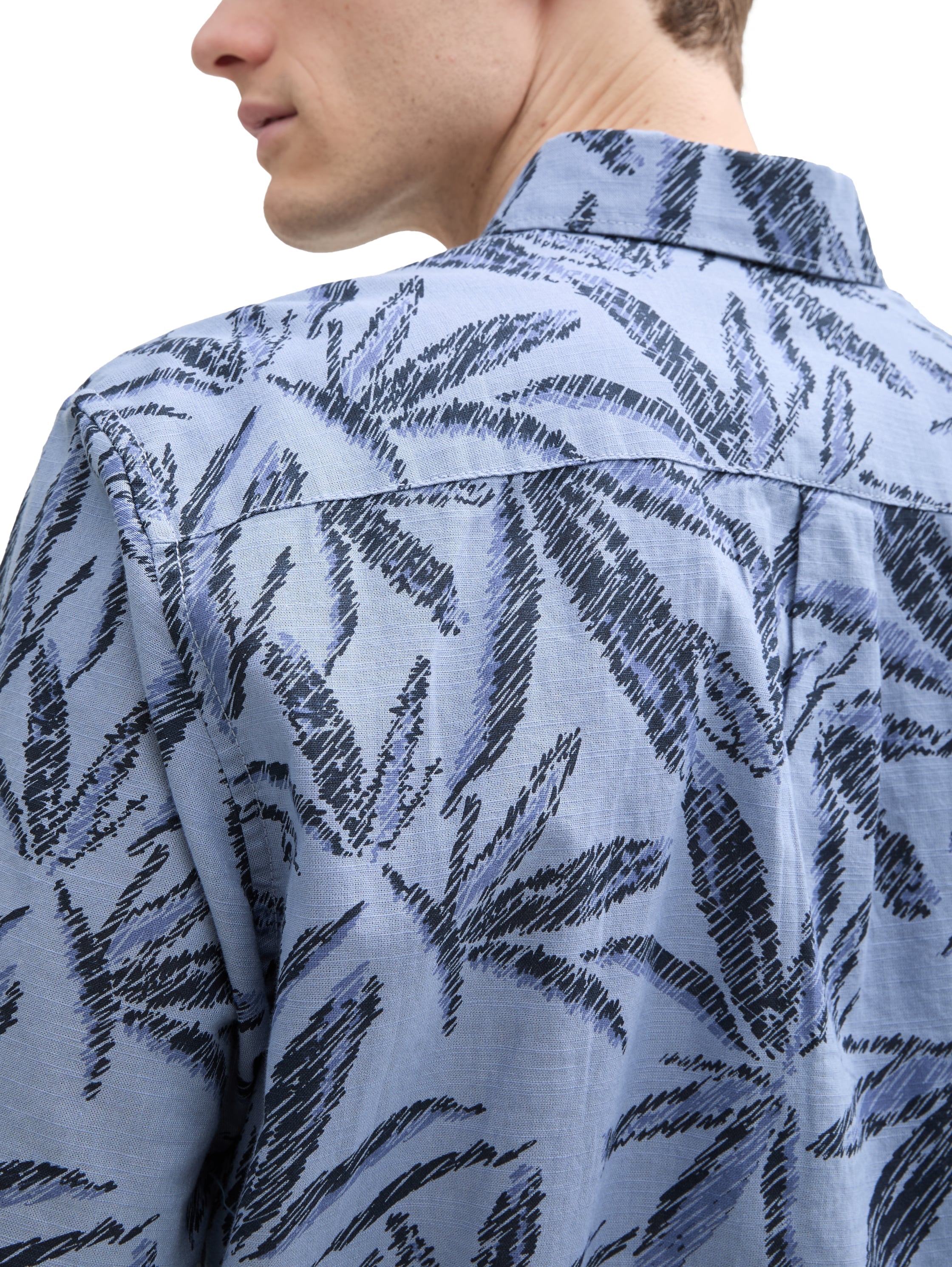 Tom Tailor Comfort Fit Dove Blue Shirt With Palm Tree Print