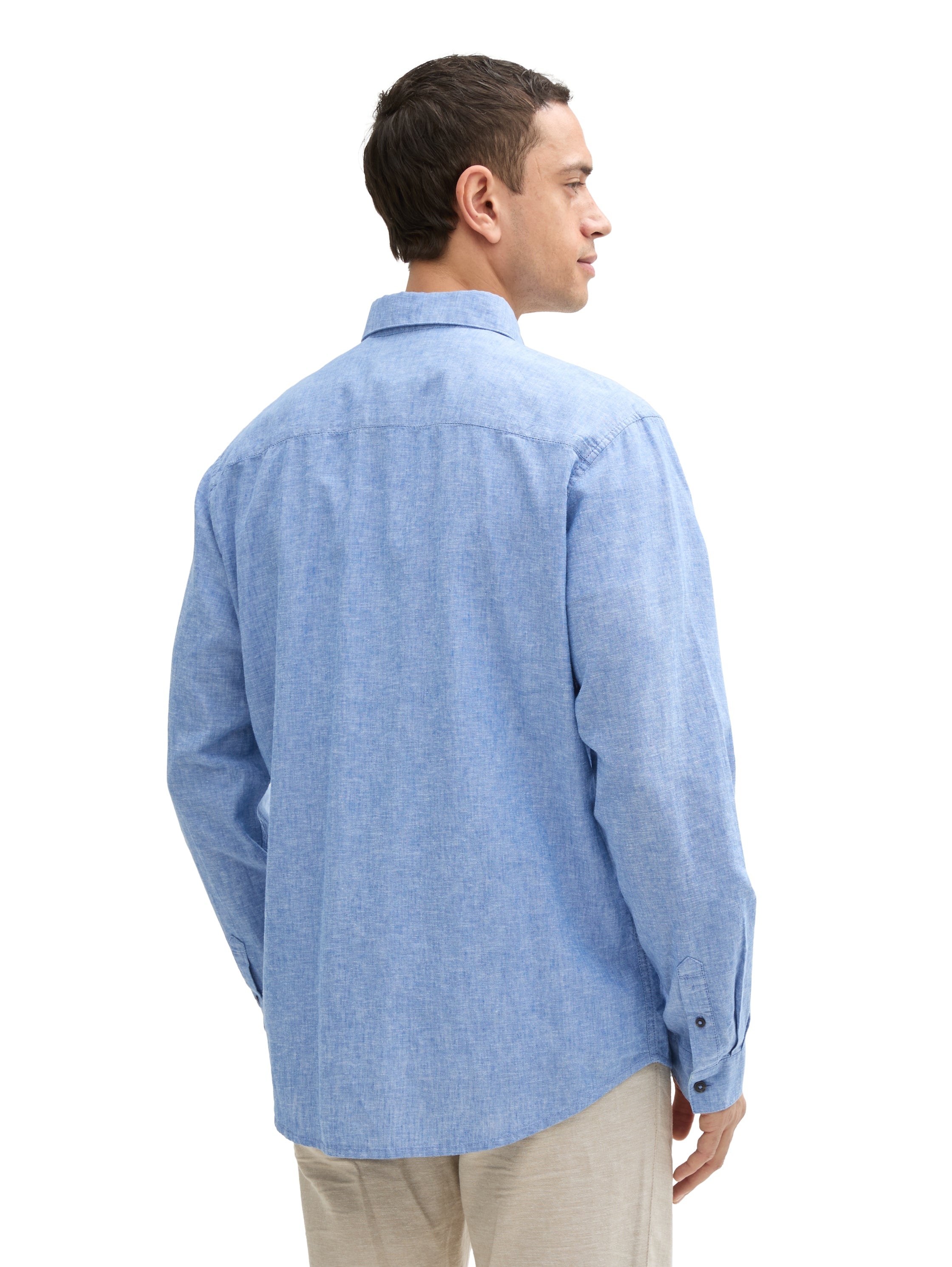 Tom Tailor Long Sleeved Sapphire Blue Shirt With Linen Content