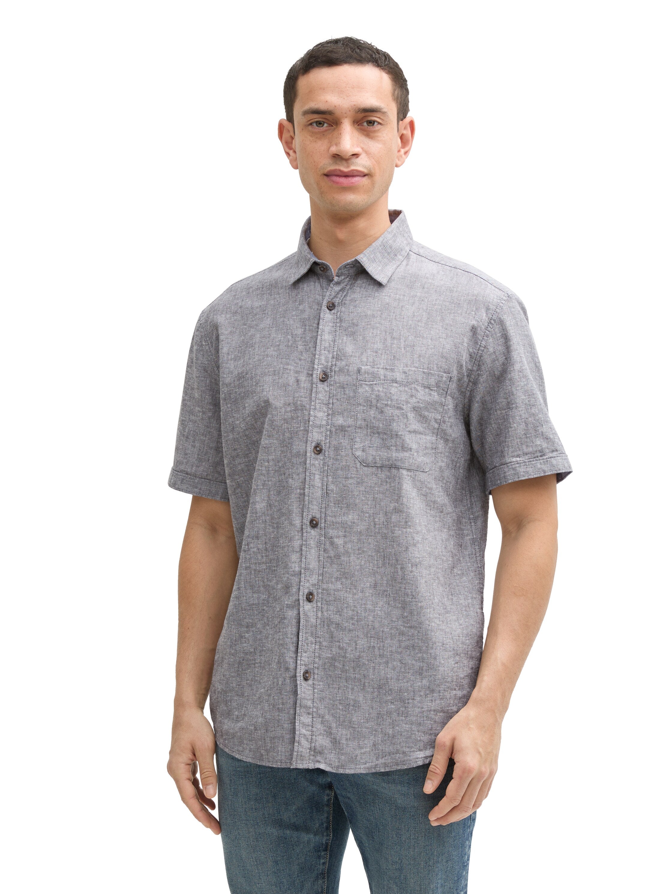 Tom Tailor Regular Fit Grey Shirt With Linen Content