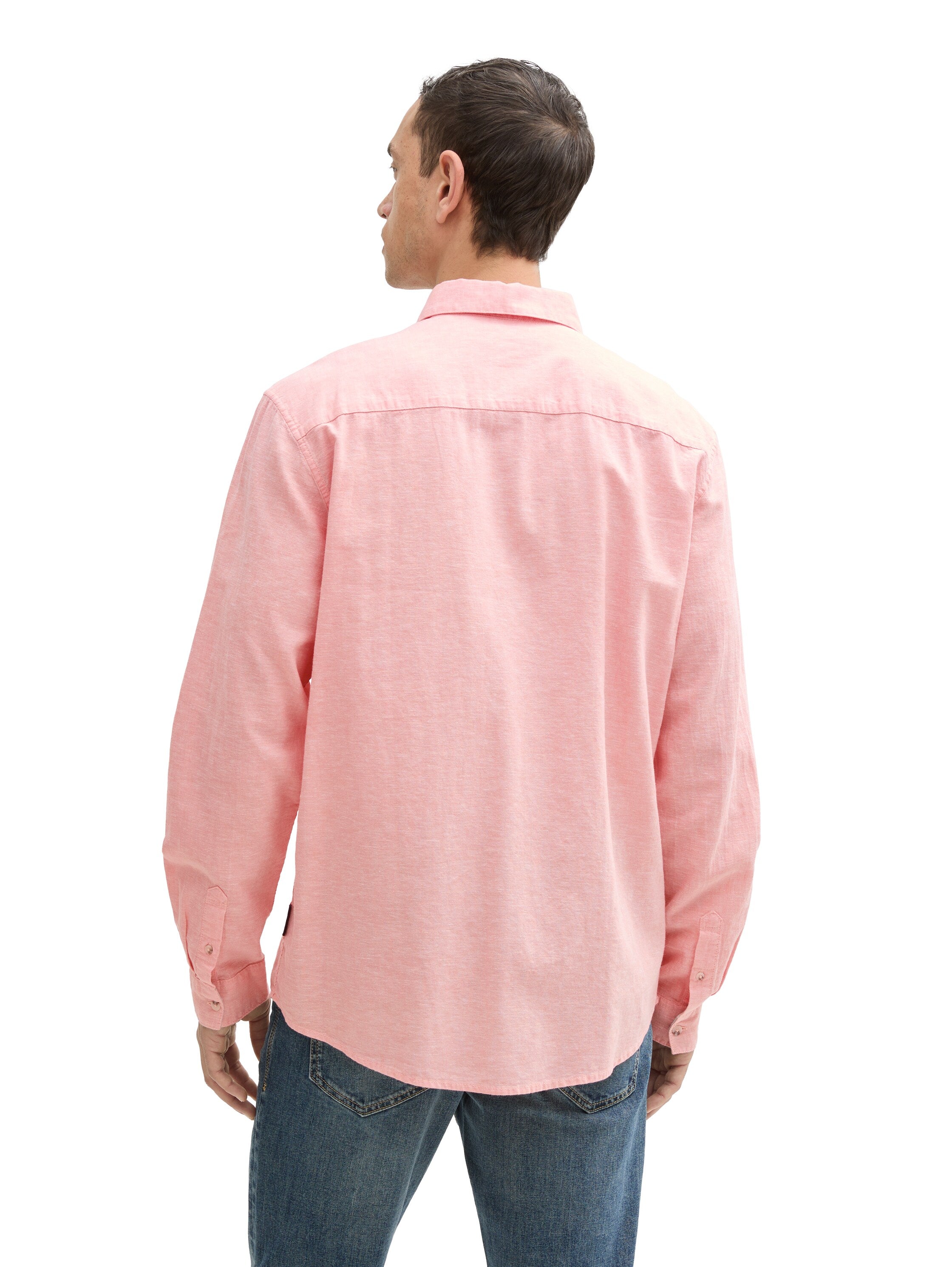 Tom Tailor Long Sleeved Coral Rose Shirt With Linen Content