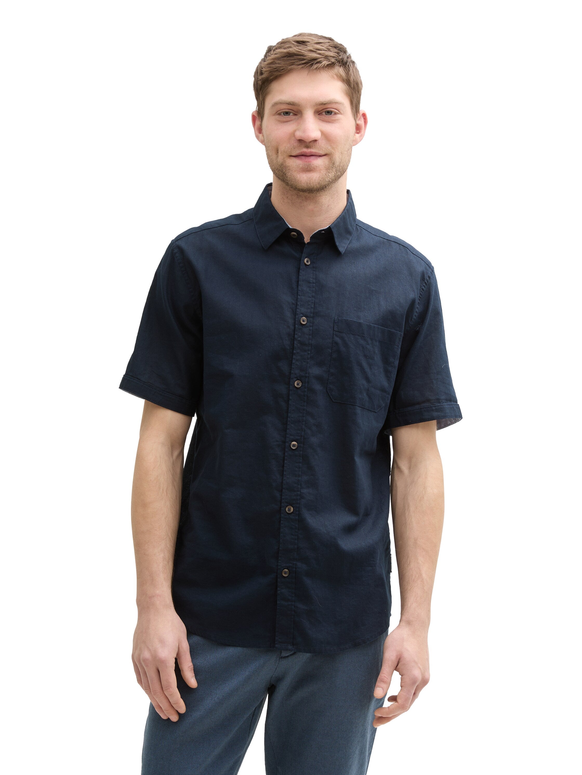 Tom Tailor Regular Fit Sky Captain Blue Shirt With Linen Content