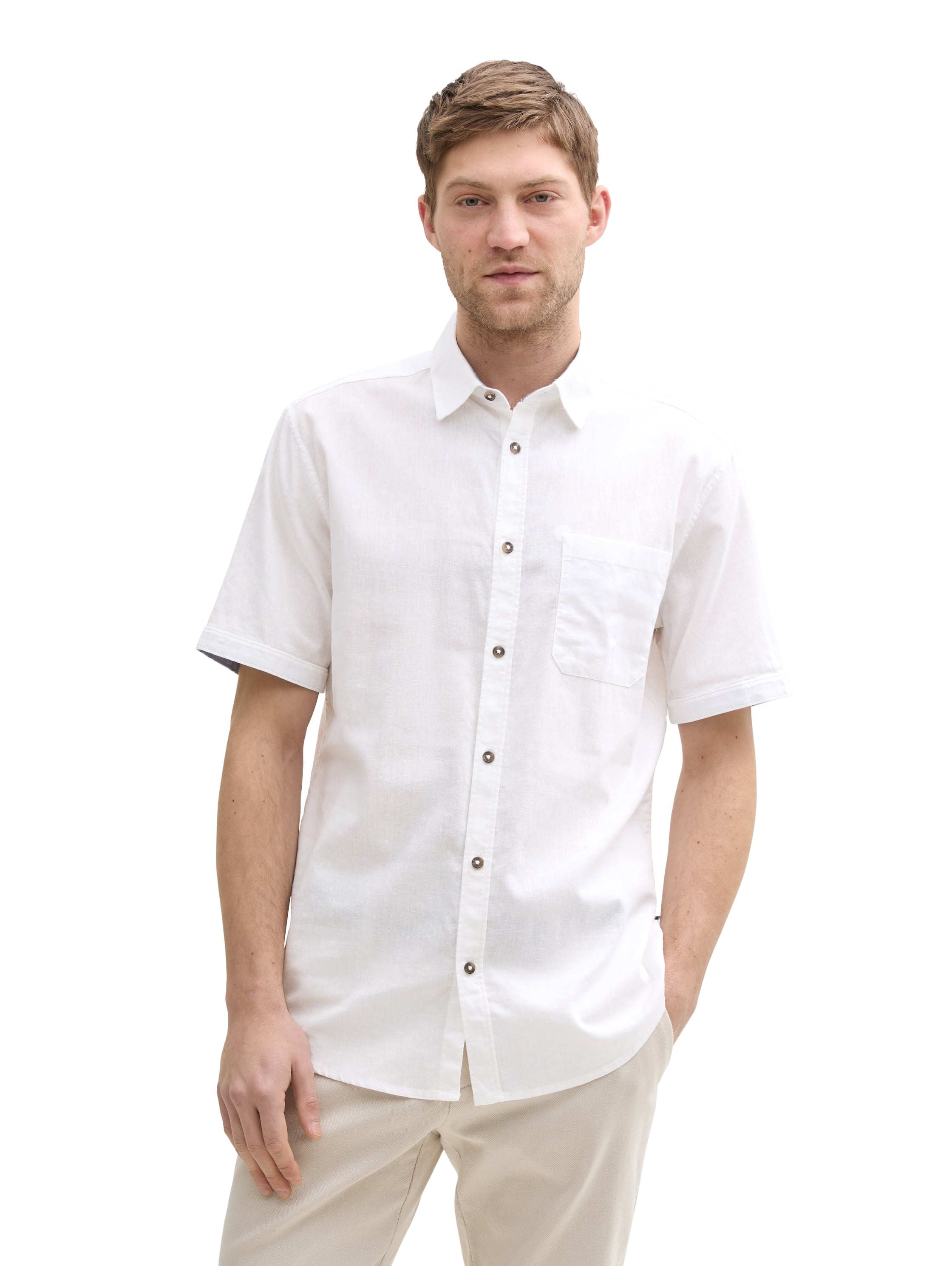 Tom Tailor Regular Fit White Shirt With Linen Content