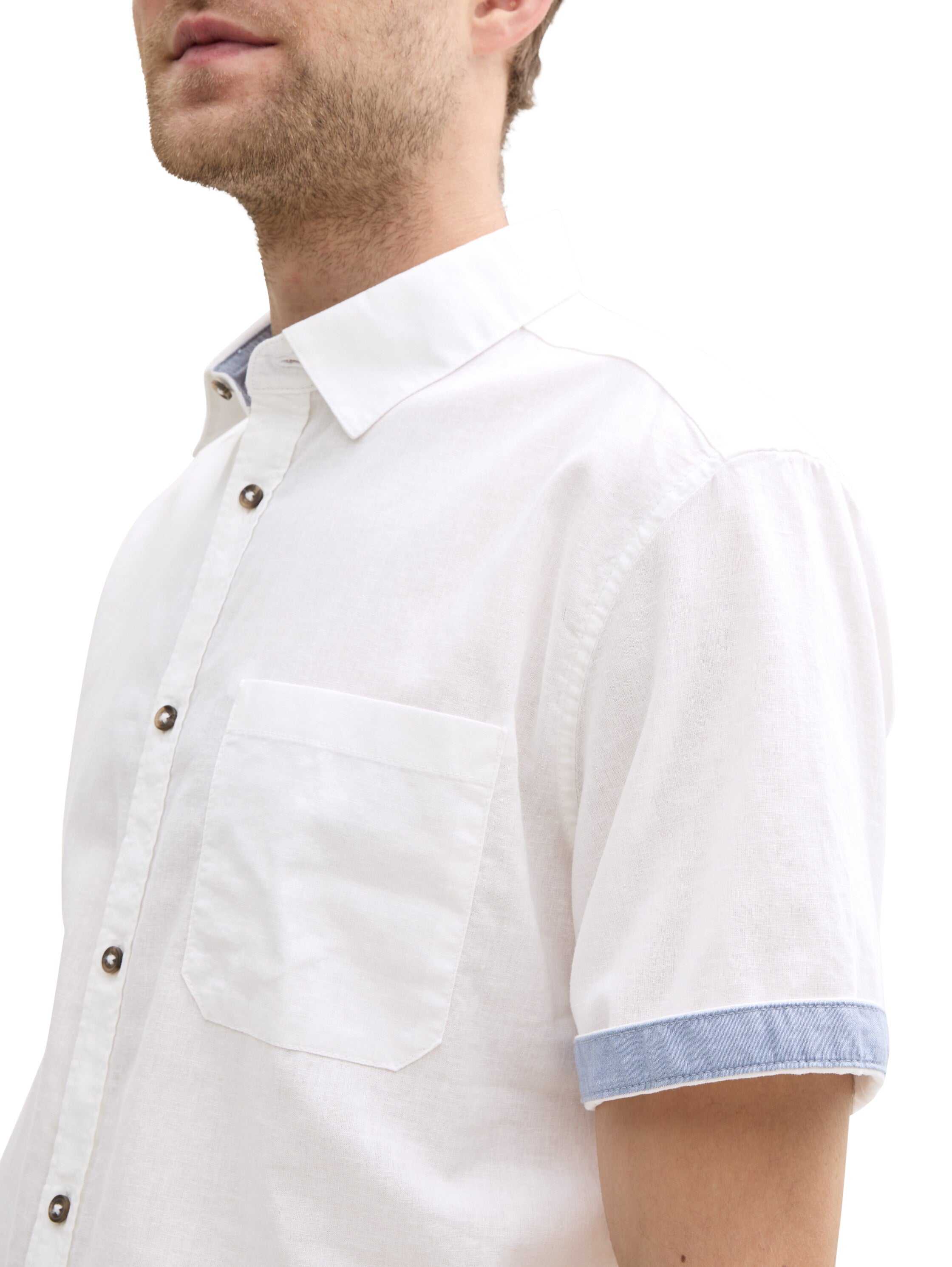 Tom Tailor Regular Fit White Shirt With Linen Content