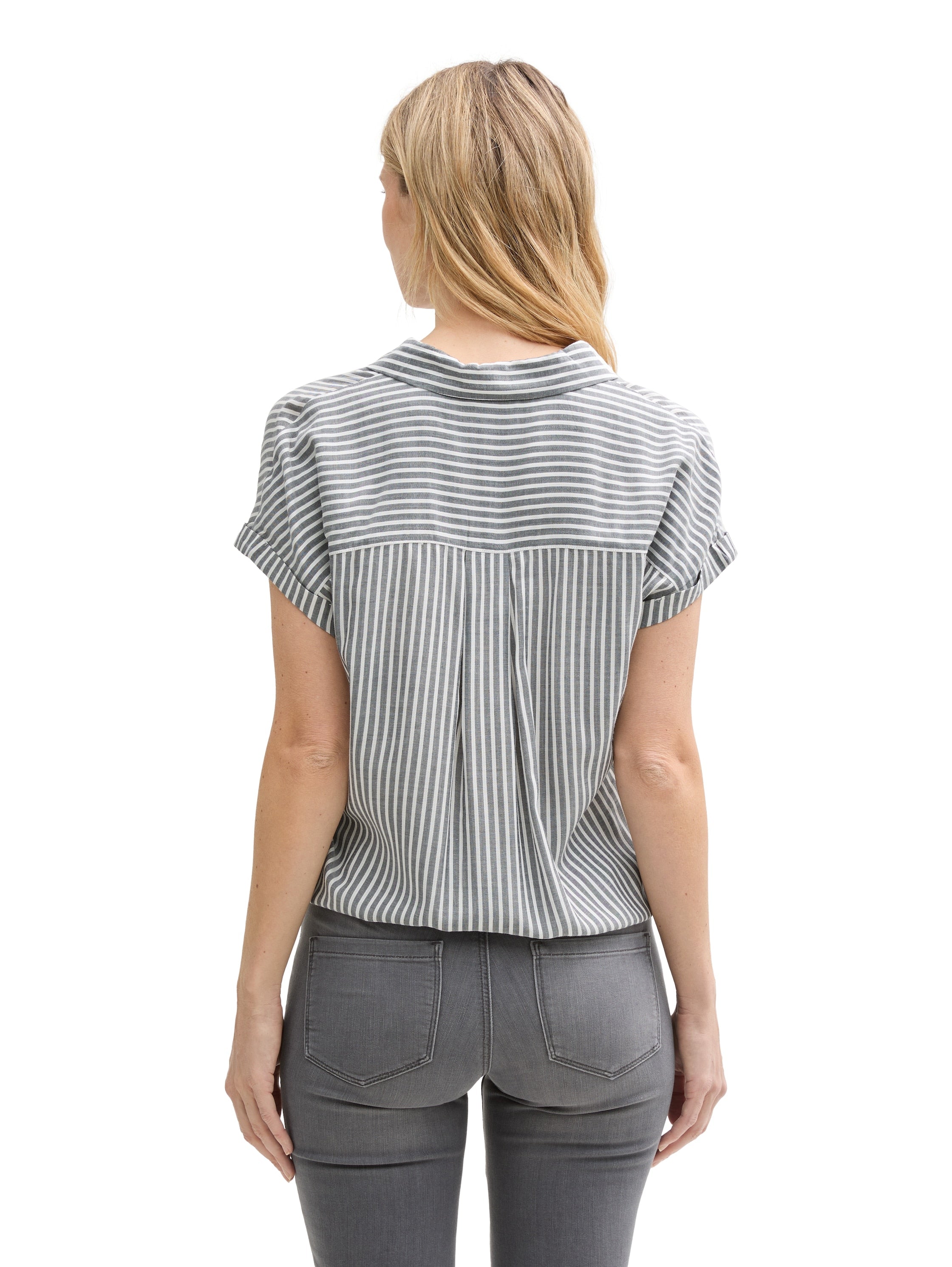 Tom Tailor Navy Loose Fit Blouse With White Thin Stripes
